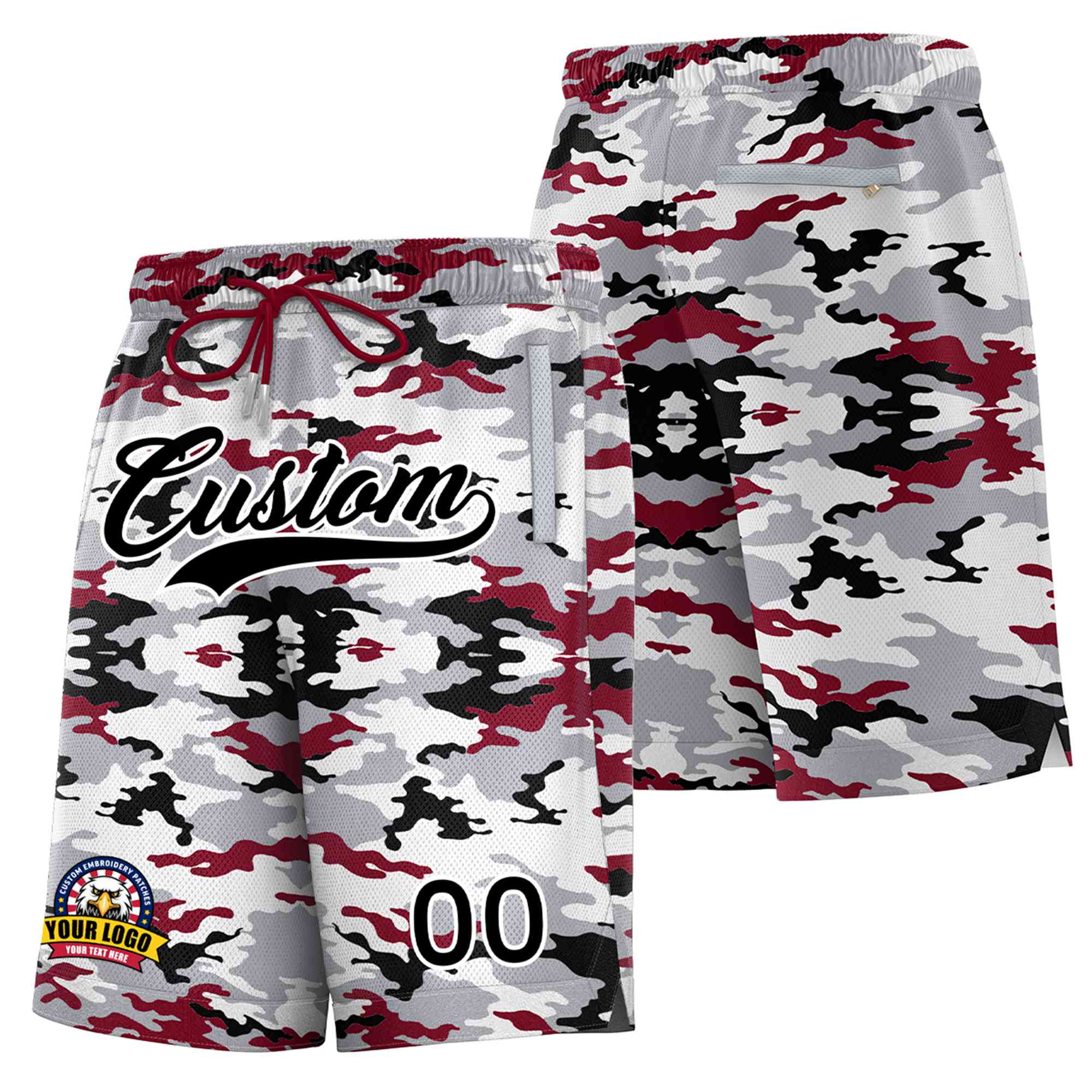 Custom White Black White Camo Basketball Shorts