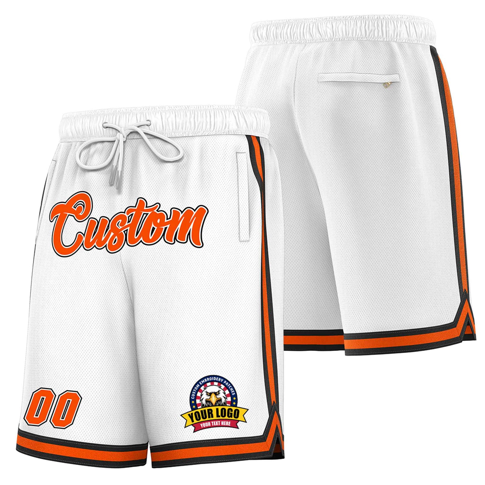 Custom White Orange-Black Sport Basketball Shorts