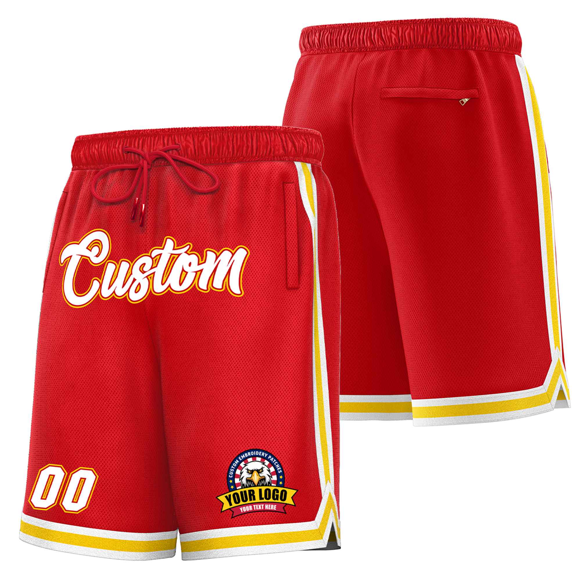 Custom Red Gold2-White Sport Basketball Shorts