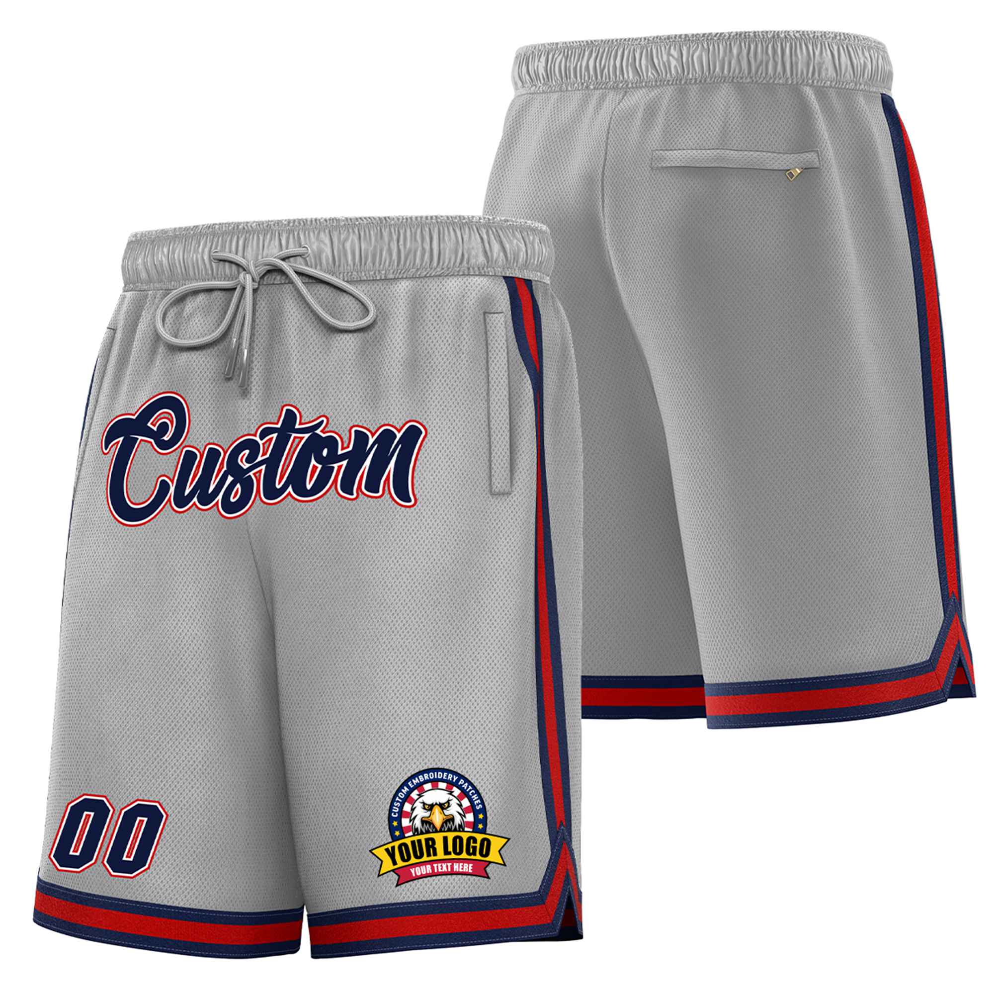 Custom Gray Red-Navy Sport Basketball Shorts