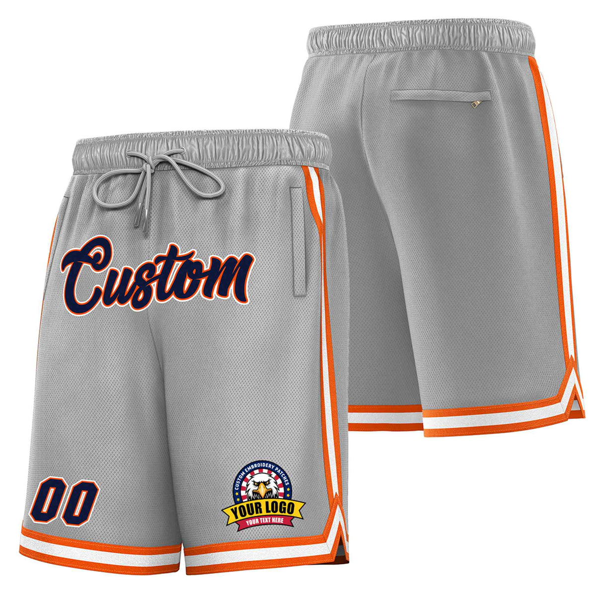 Custom Gray Orange-White Sport Basketball Shorts