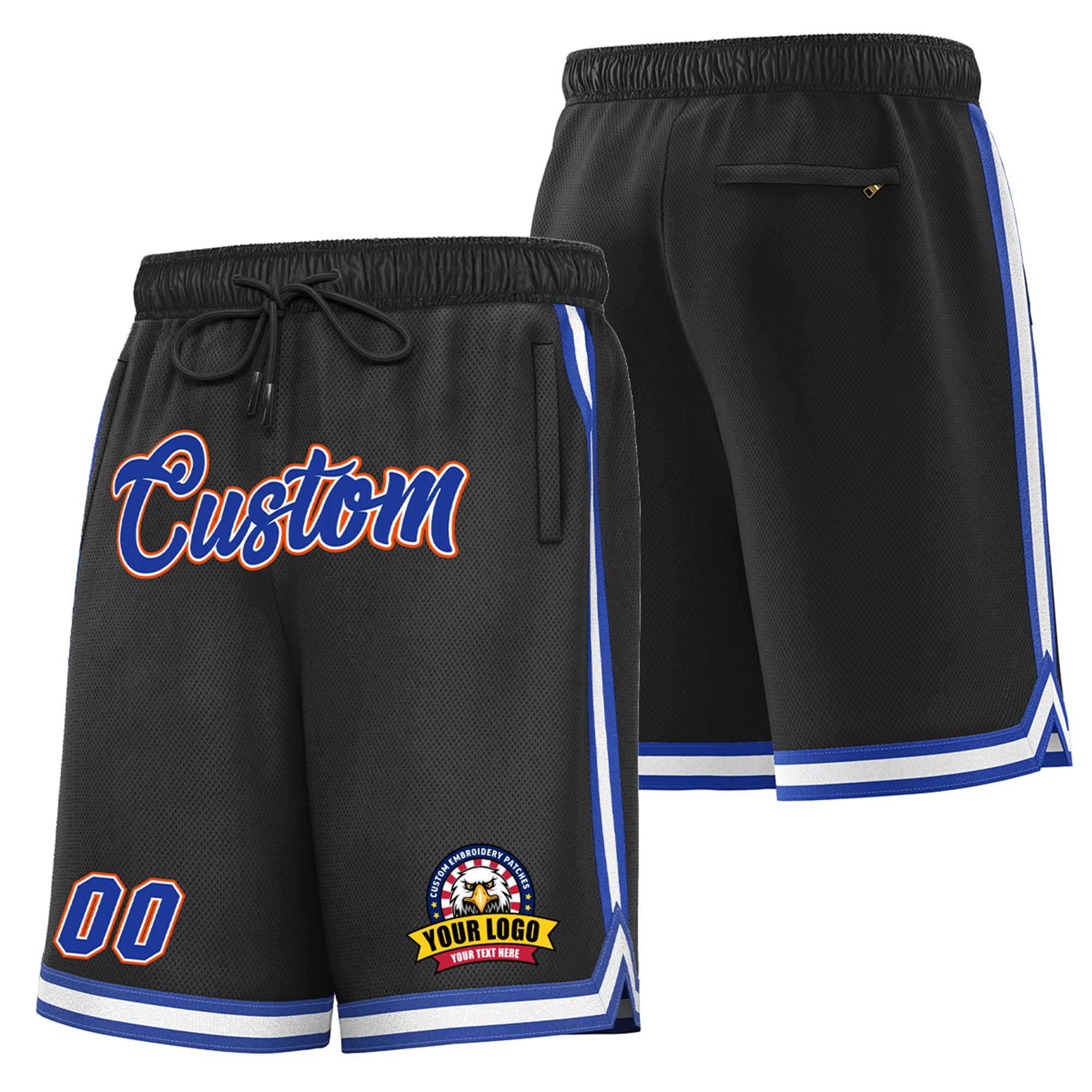 Custom Black Blue-White Sport Basketball Shorts