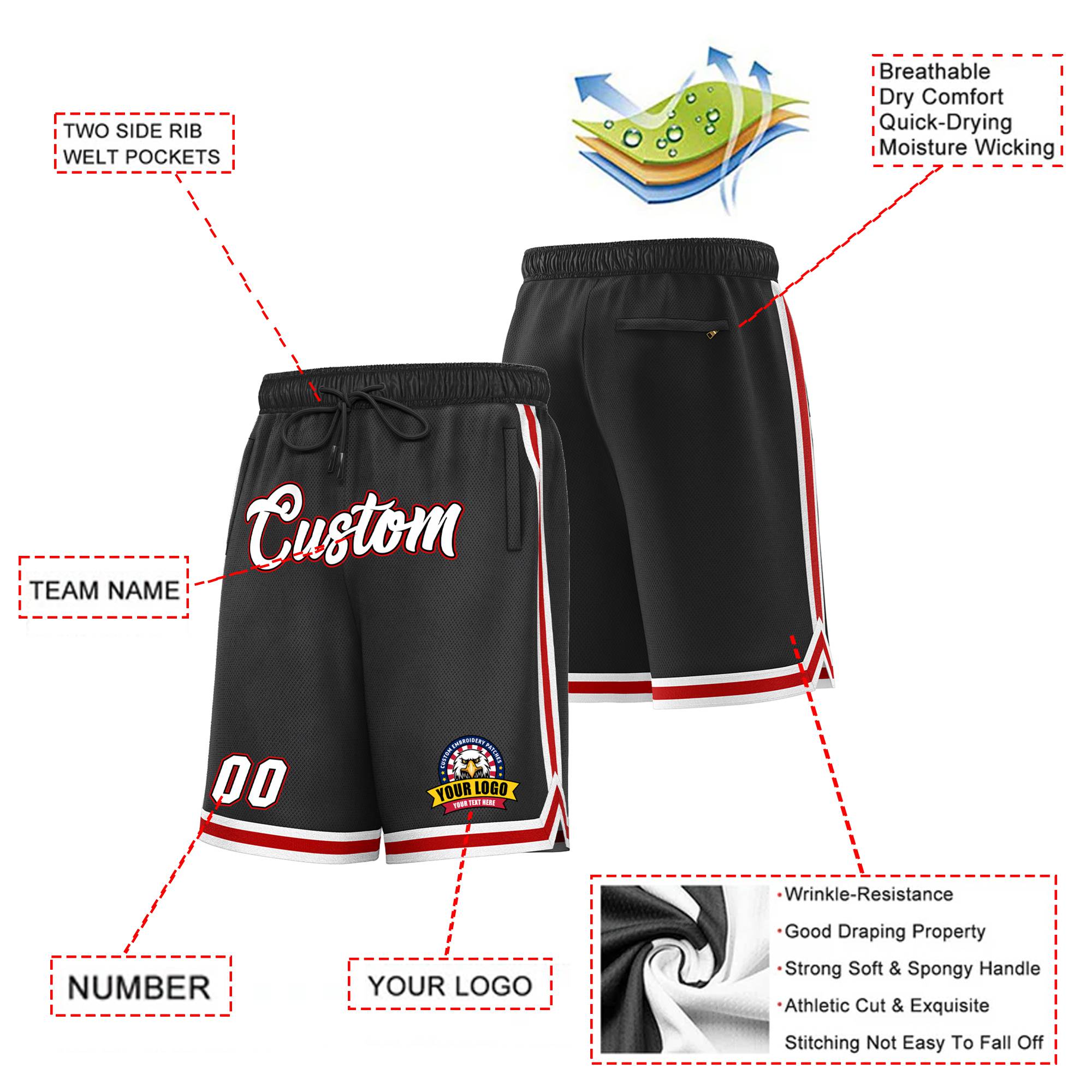 Custom Black Maroon-White Sport Basketball Shorts