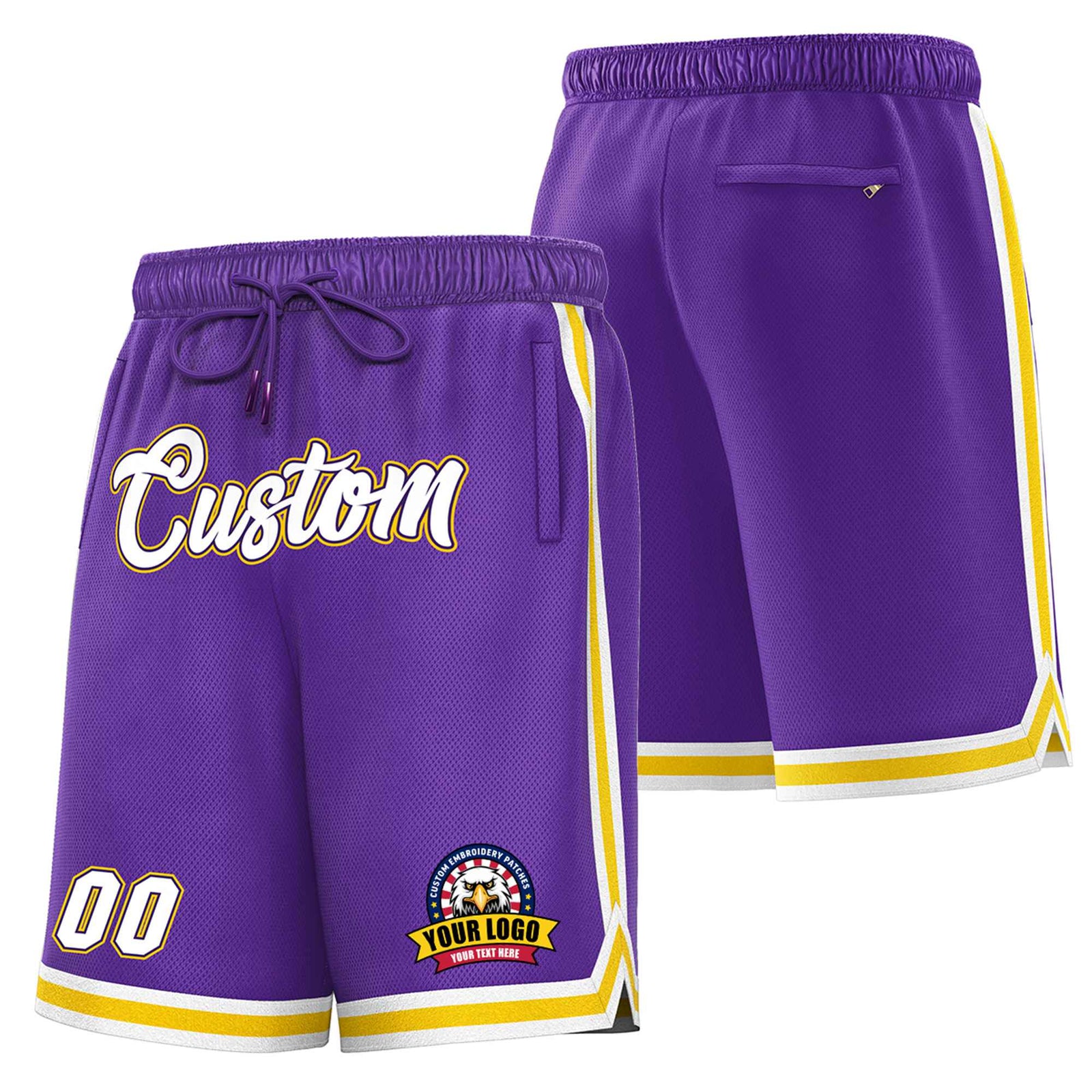 Custom Purple Gold-2 White Sport Basketball Shorts