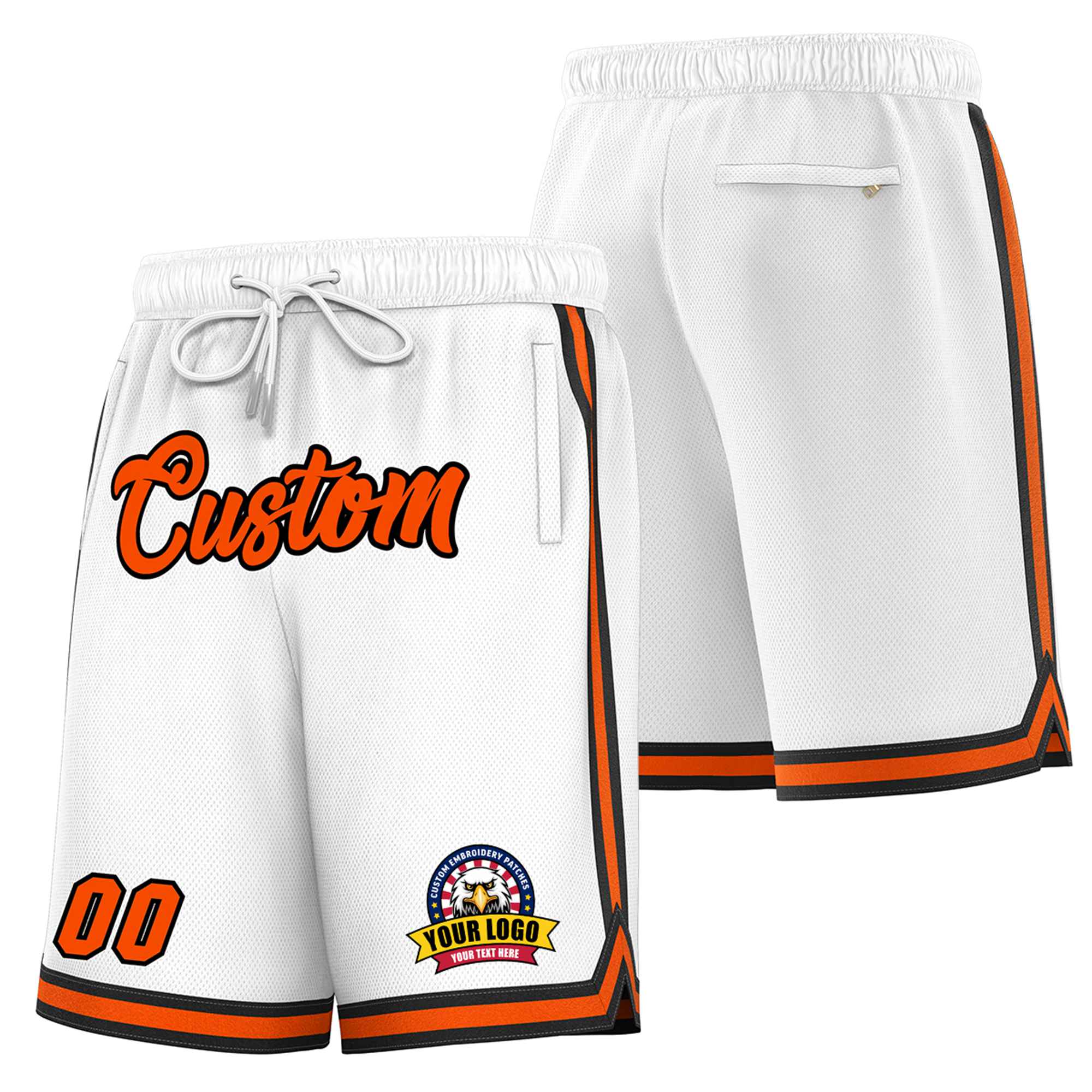 Custom White Orange-Black Sport Basketball Shorts