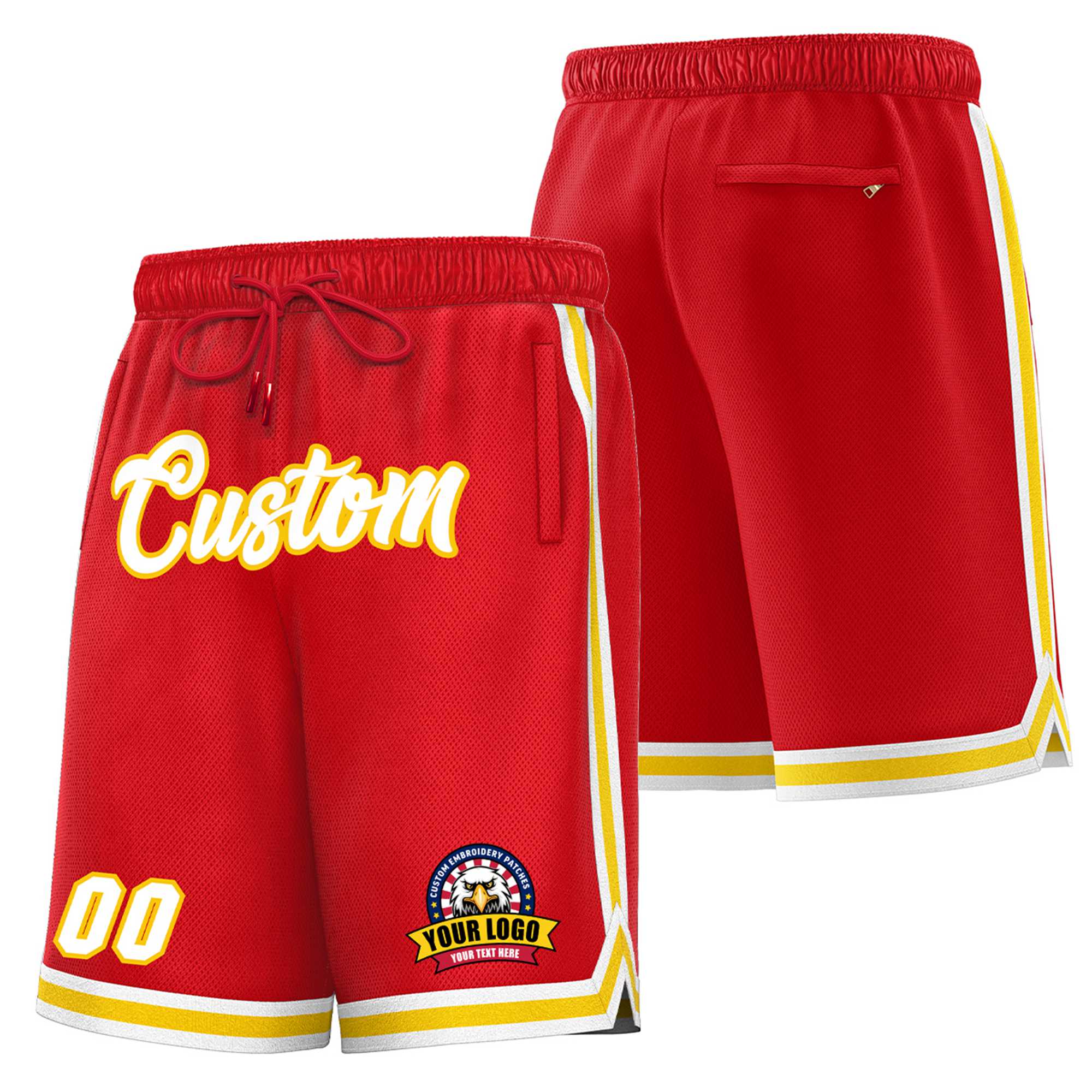 Custom Red Gold02-White Sport Basketball Shorts