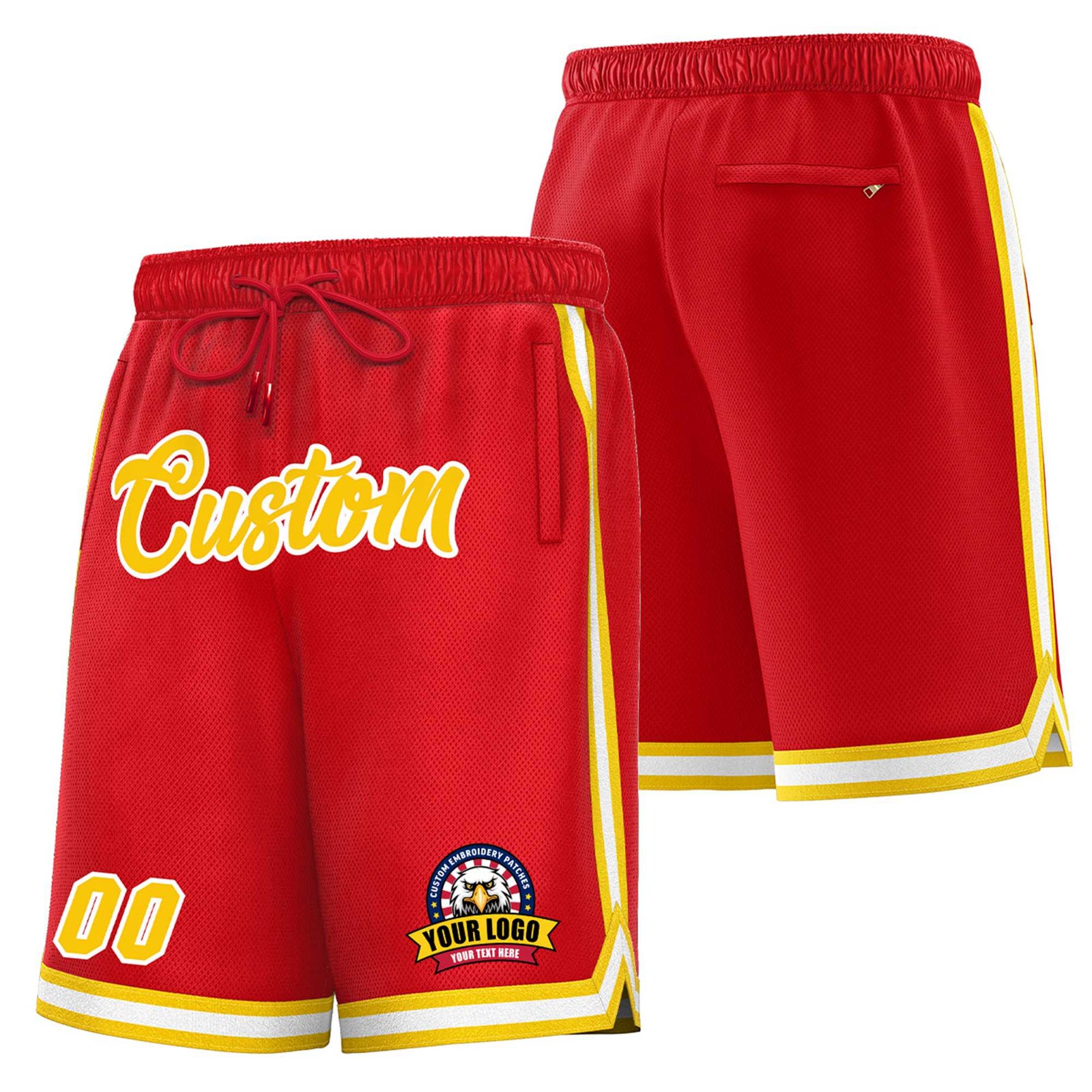 Custom Red Gold02-White Sport Basketball Shorts