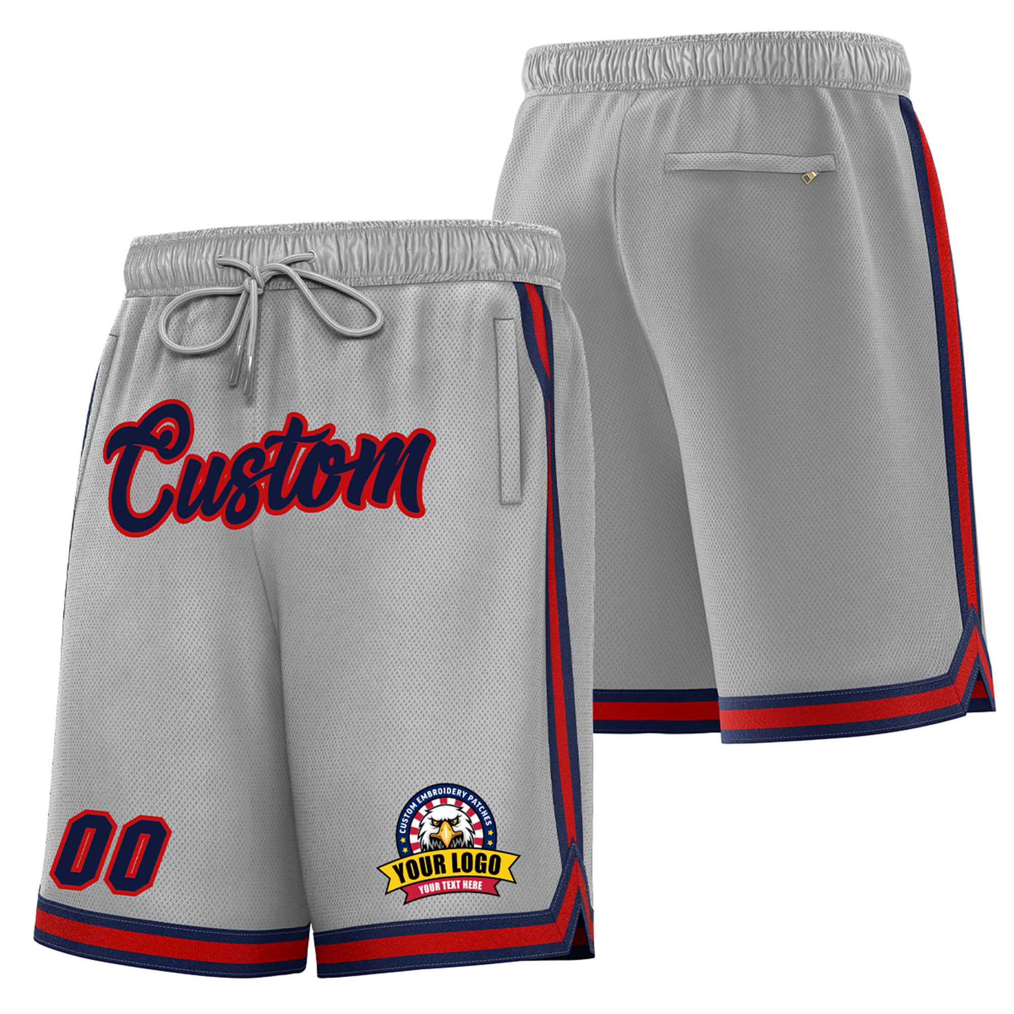 Custom Gray Navy-Red Sport Basketball Shorts