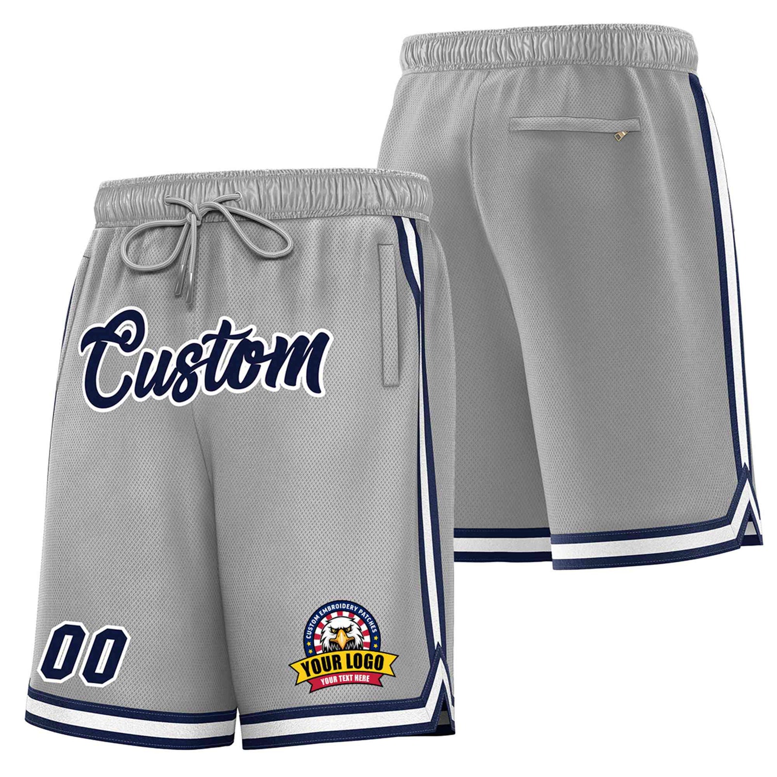 Custom Gray Navy-White Sport Basketball Shorts