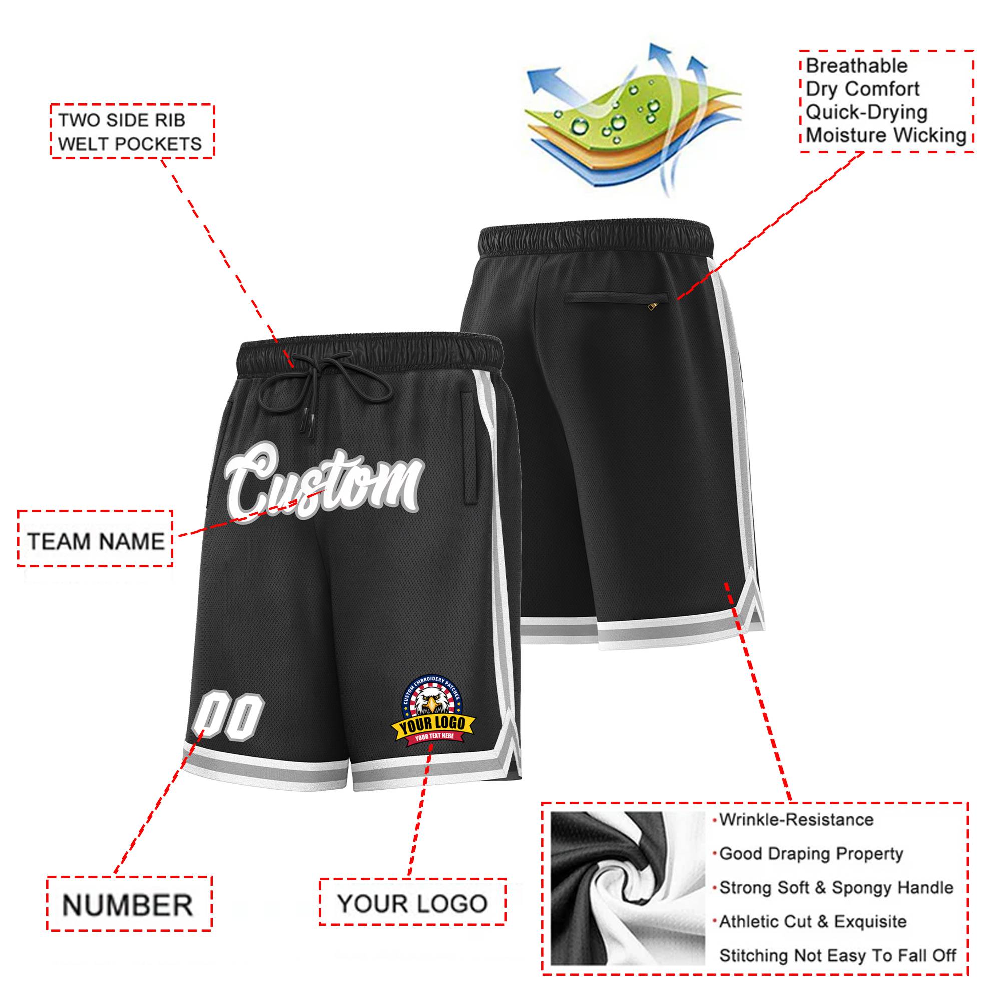 Custom Black Gray-White Sport Basketball Shorts