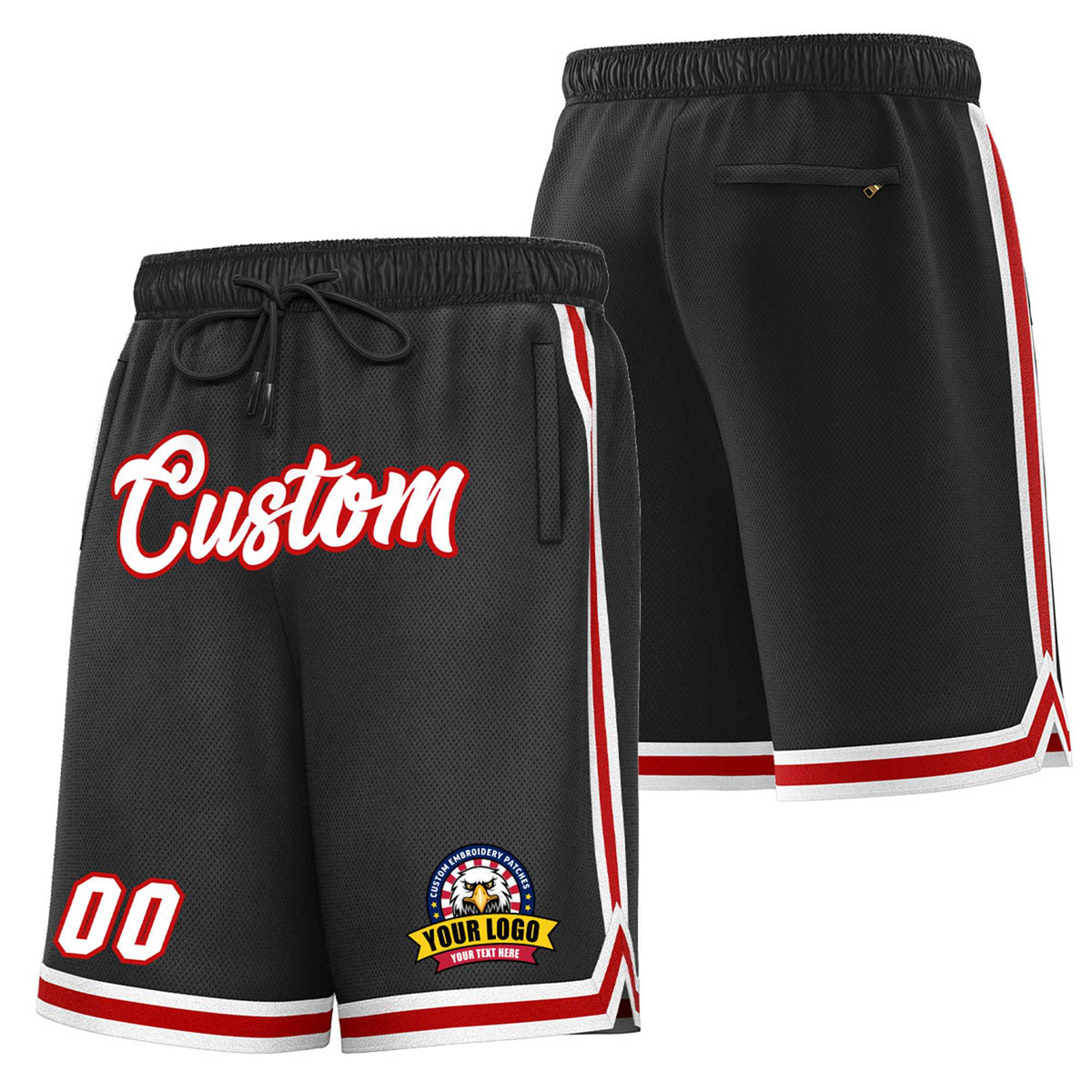 Custom Black Red-White Sport Basketball Shorts