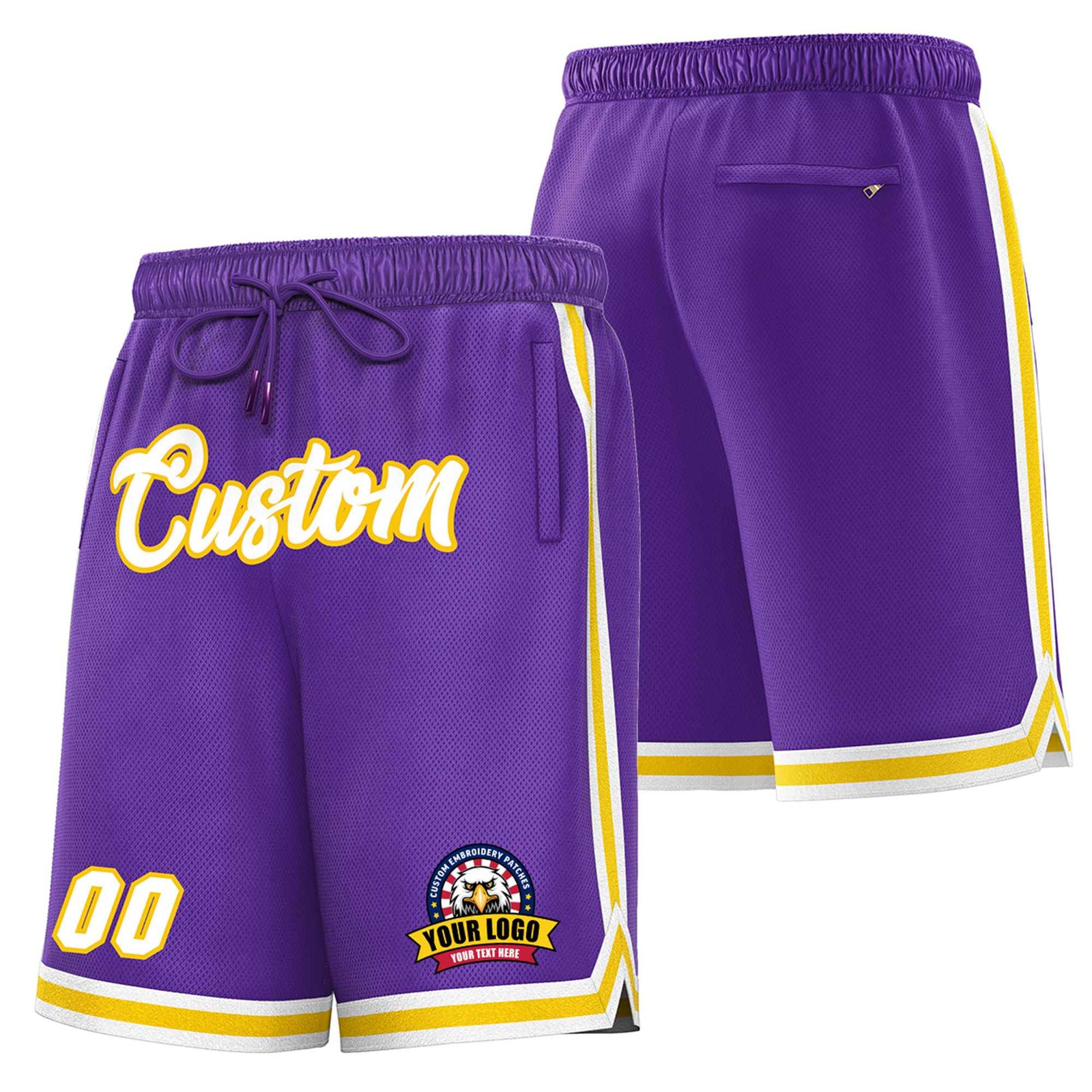 Custom Purple Gold02-White Sport Basketball Shorts