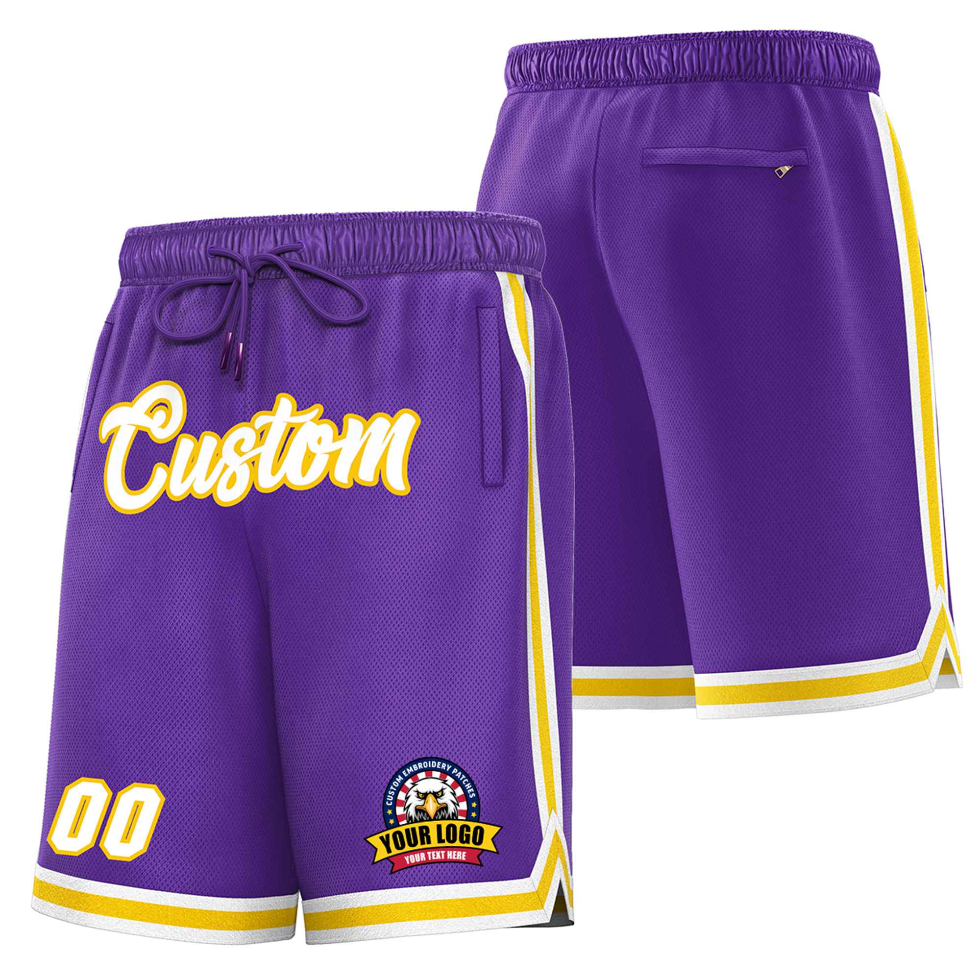 Custom Purple Gold02-White Sport Basketball Shorts