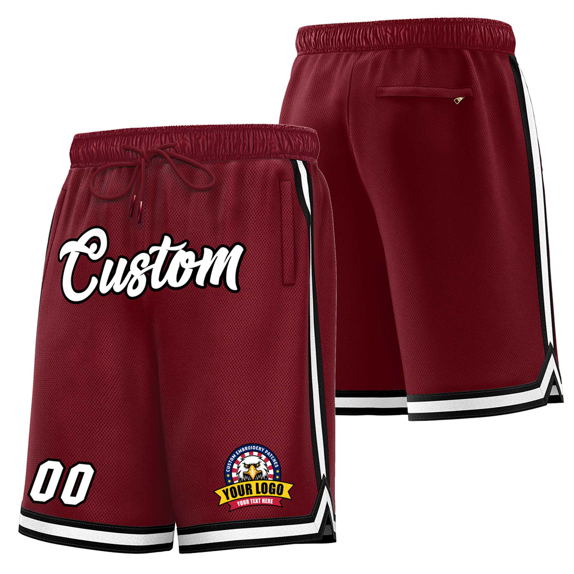 Custom Maroon Black-White Sport Basketball Shorts