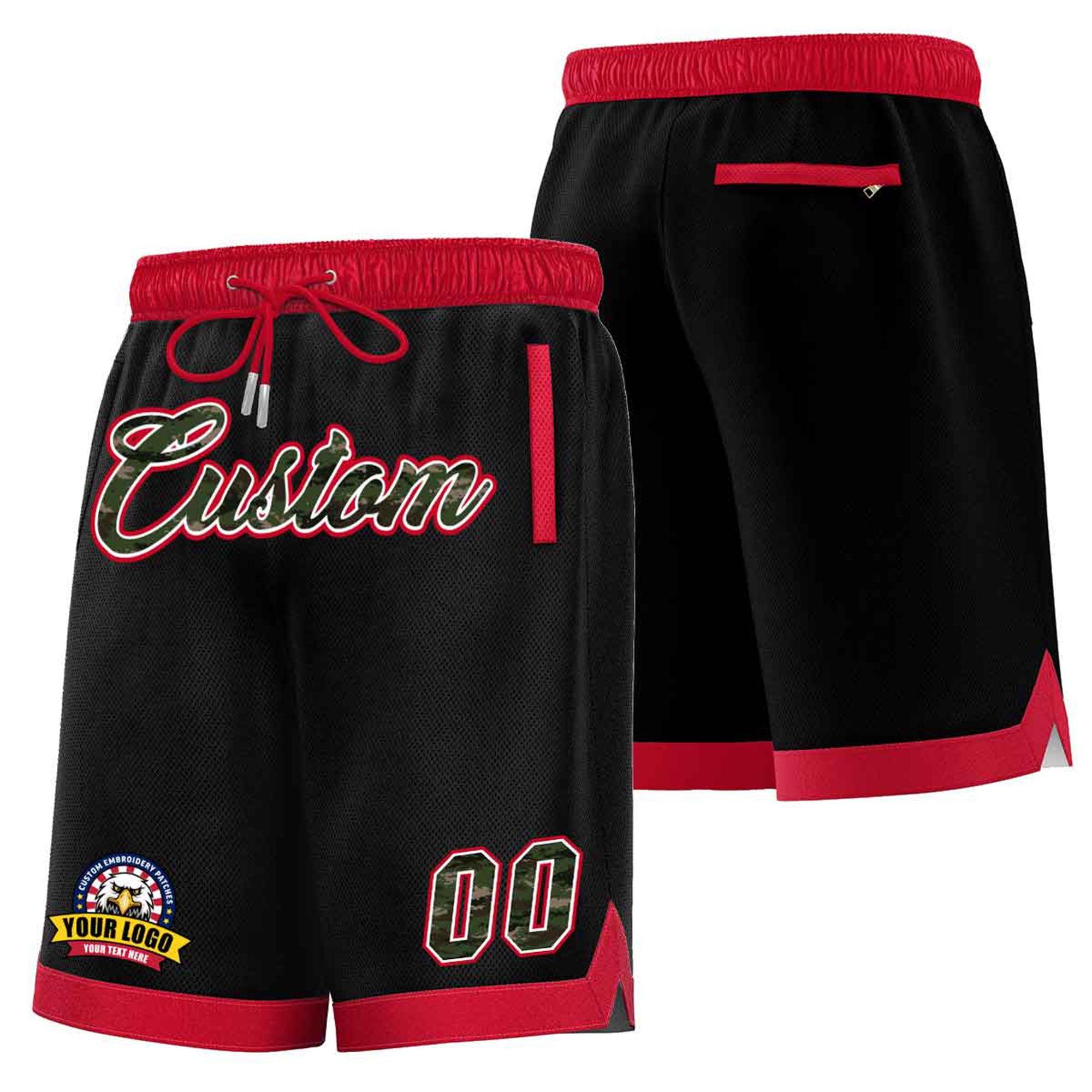 Custom Black Red Personalized Basketball Shorts