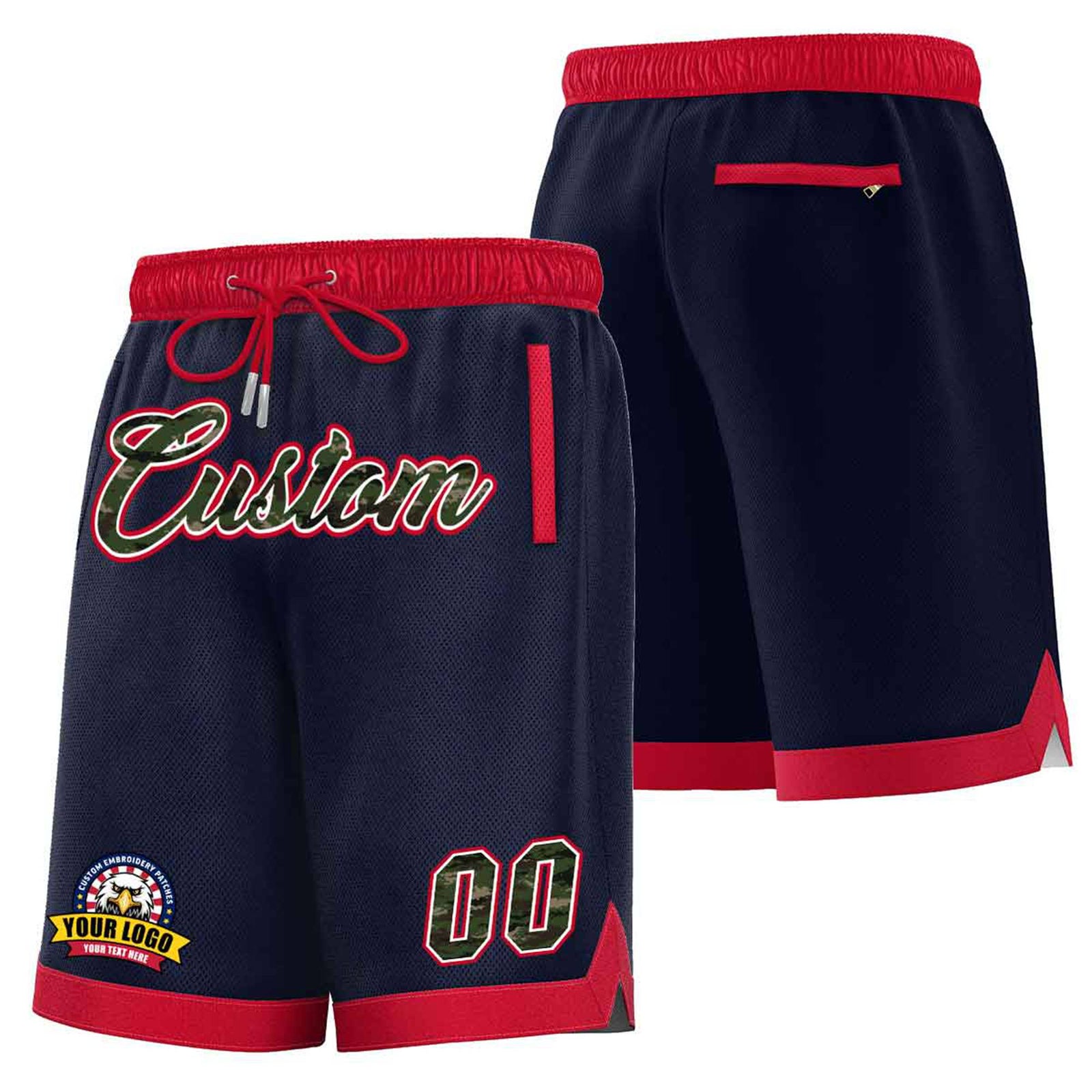 Custom Navy Red Personalized Basketball Shorts