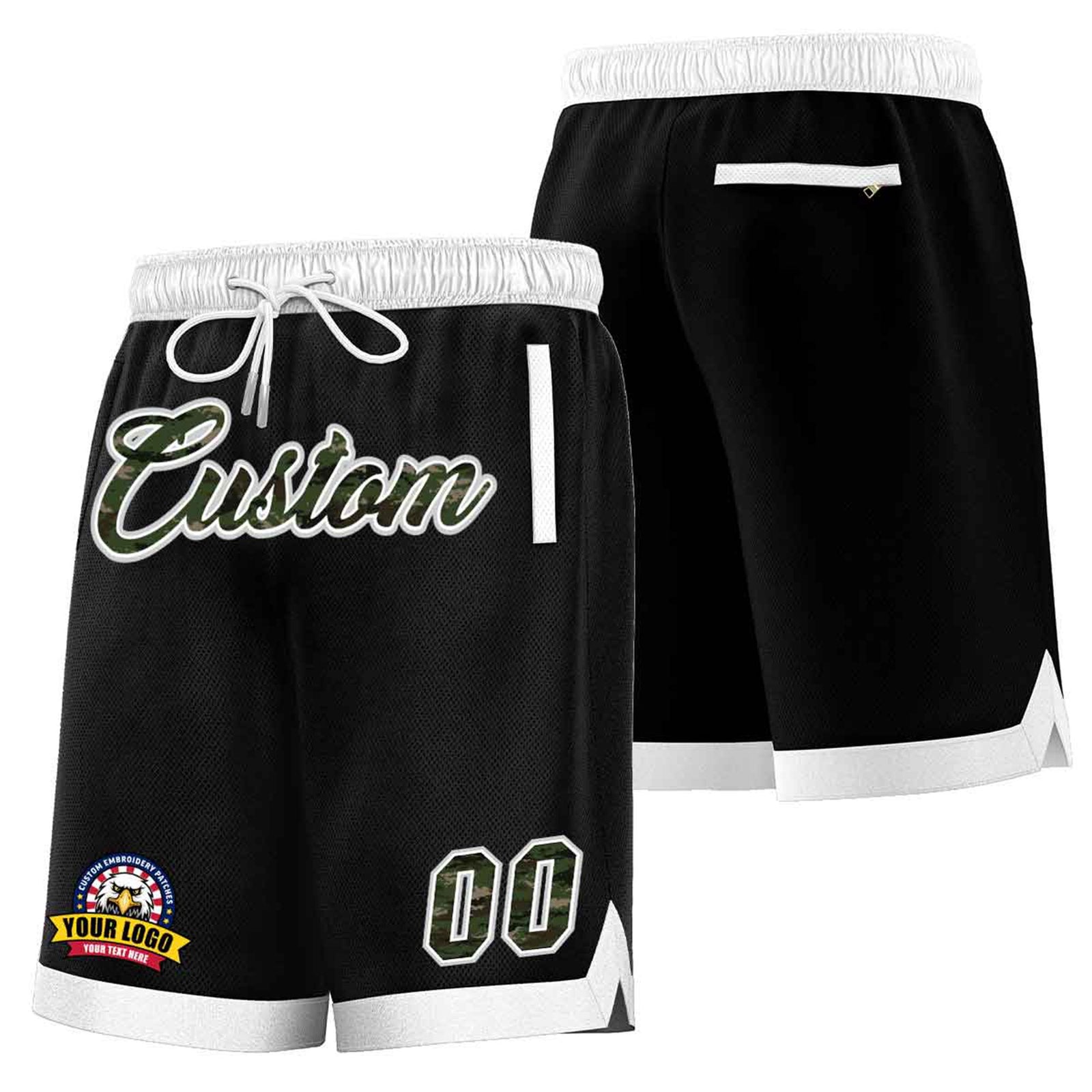 Custom Black White Personalized Basketball Shorts