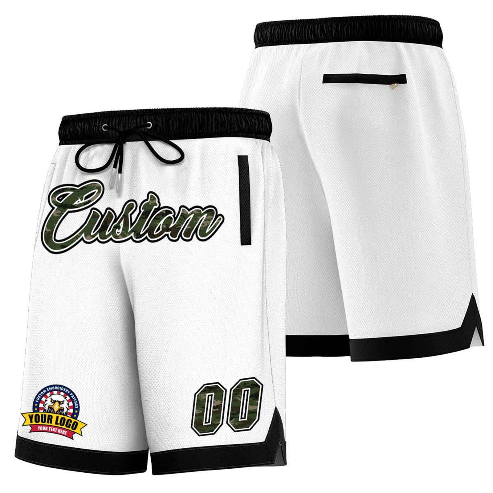 Custom White Black Personalized Basketball Shorts