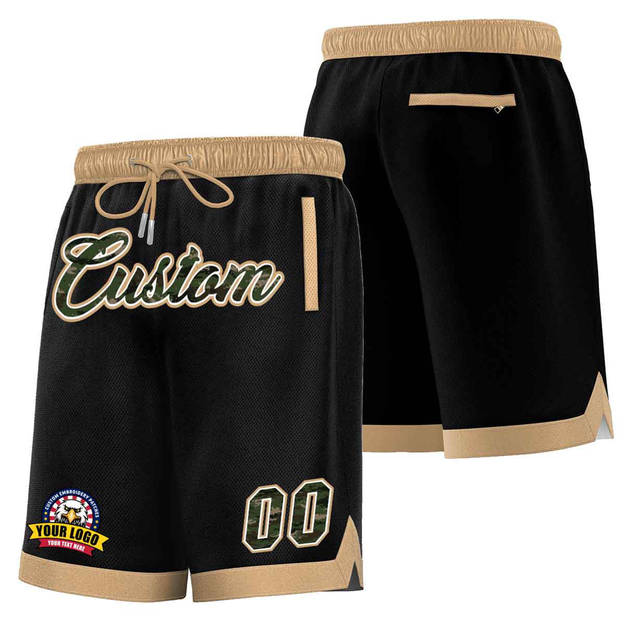 Custom Black Khaki Personalized Basketball Shorts