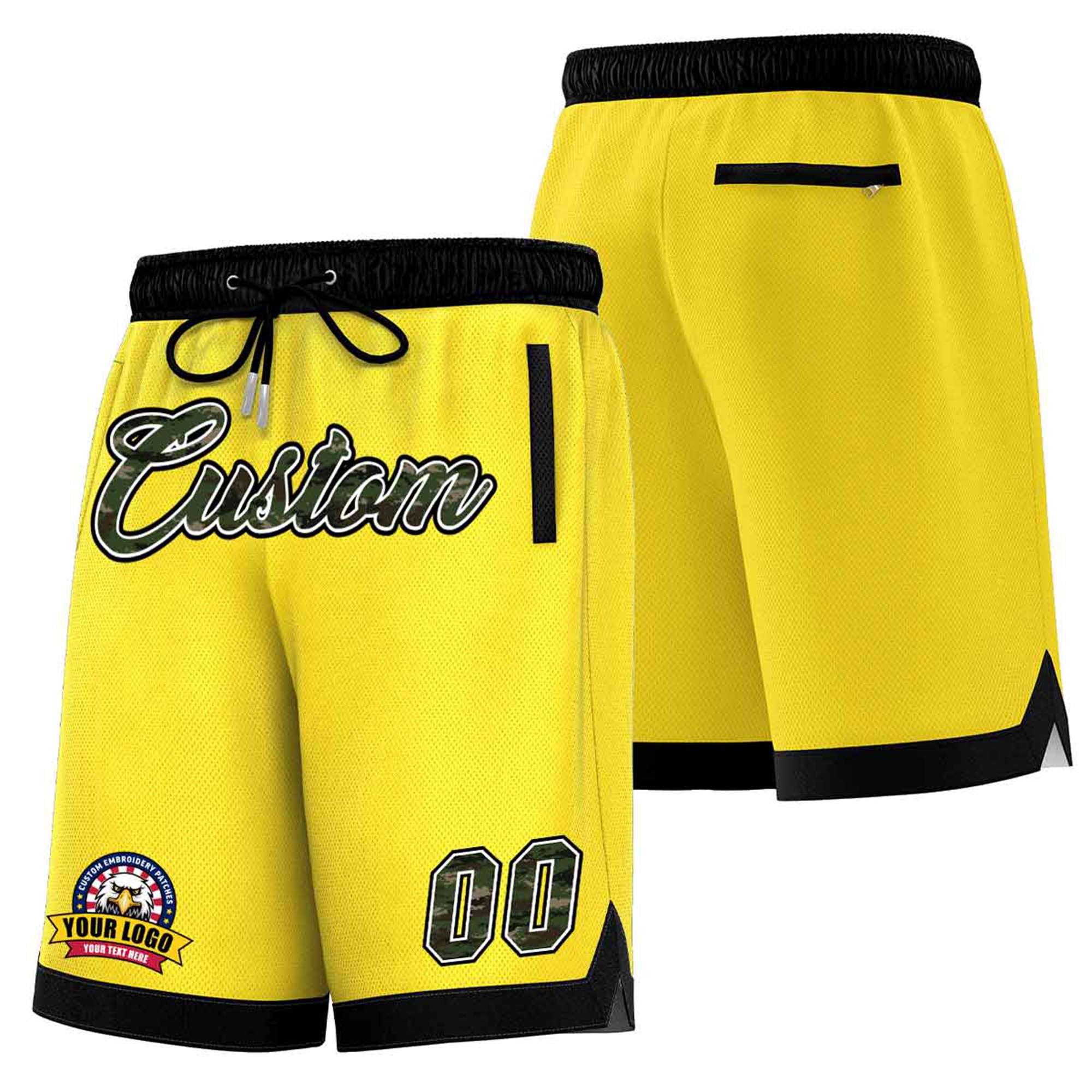 Custom Gold-2 Black Personalized Basketball Shorts