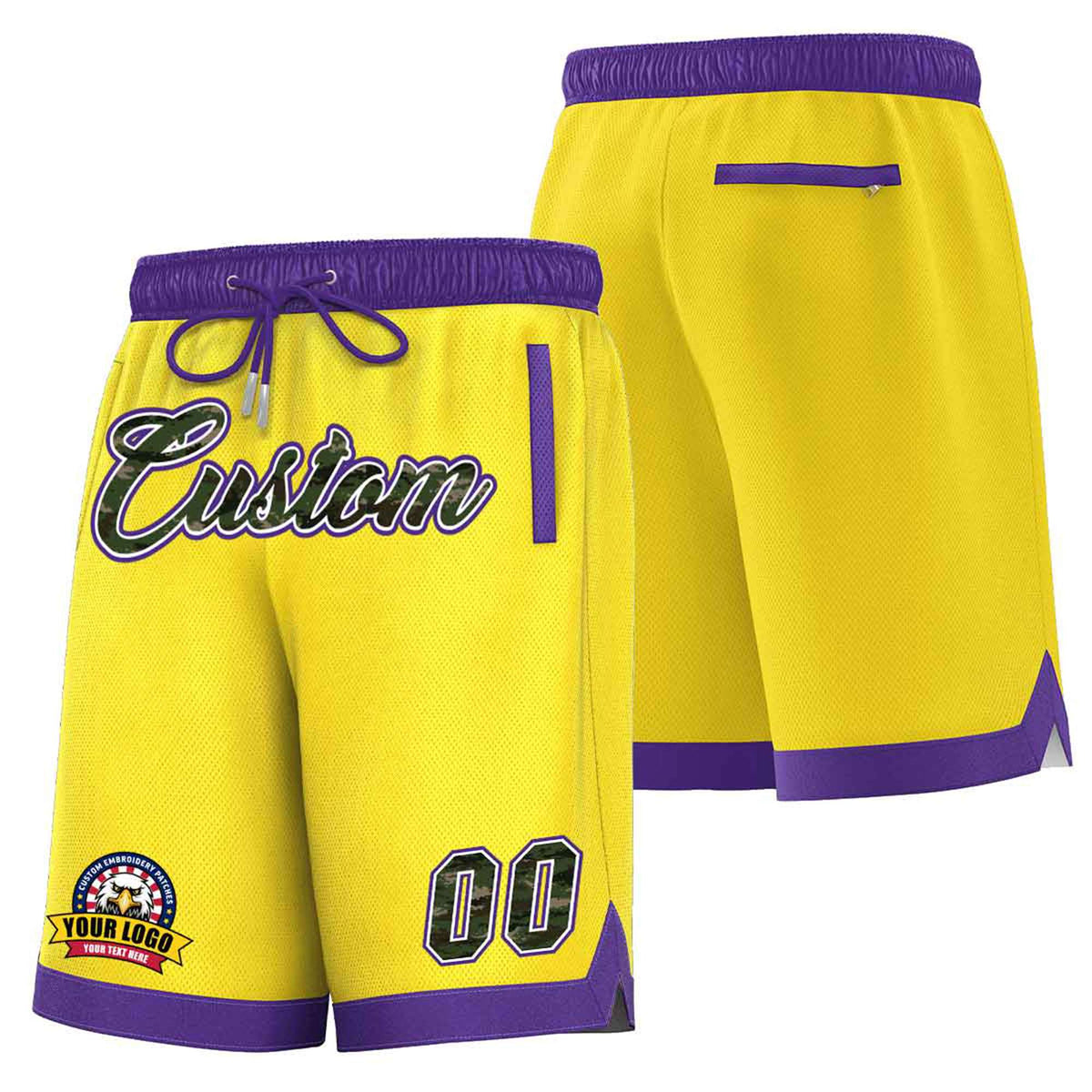 Custom Gold-2 Purple Personalized Basketball Shorts