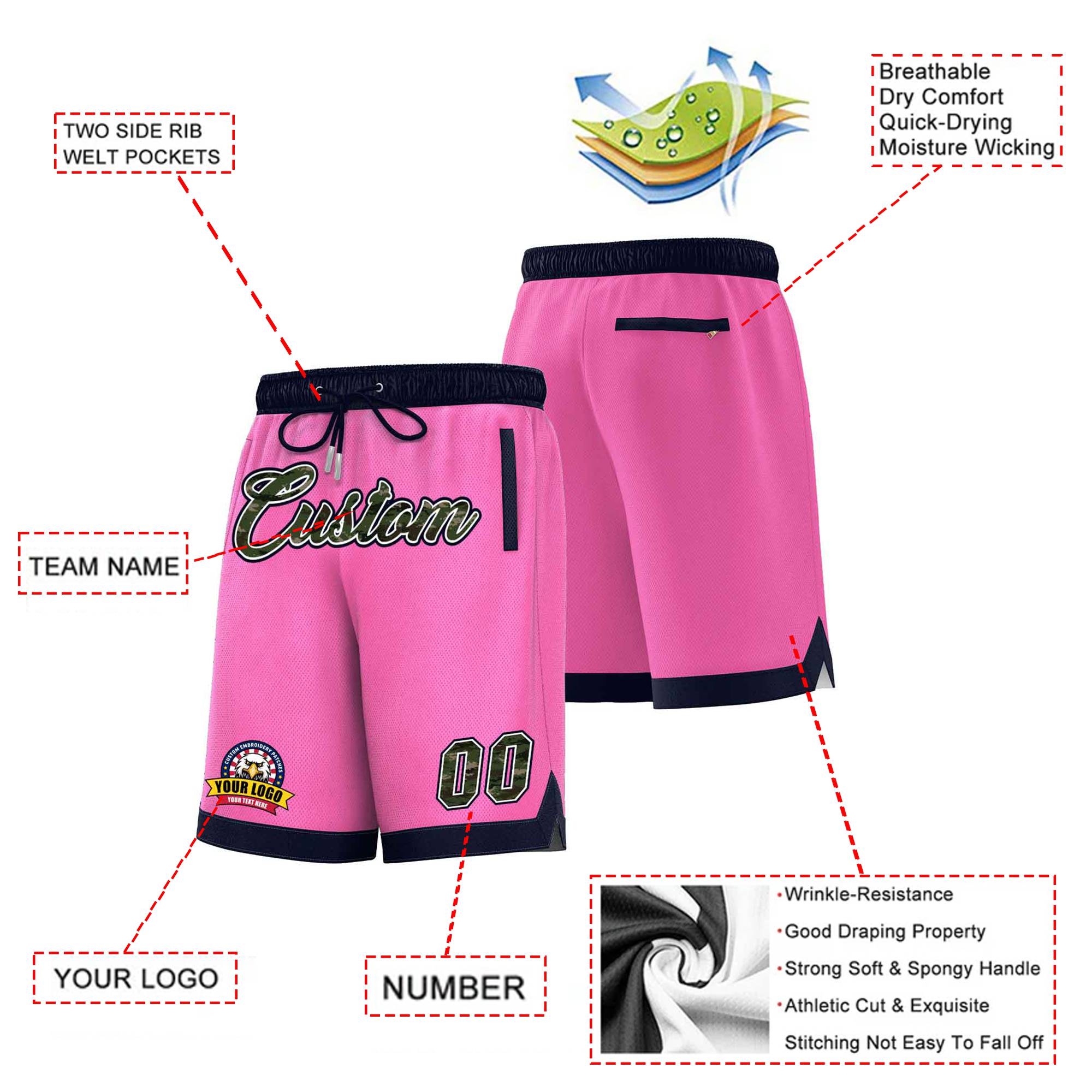 Custom Pink Navy Personalized Basketball Shorts