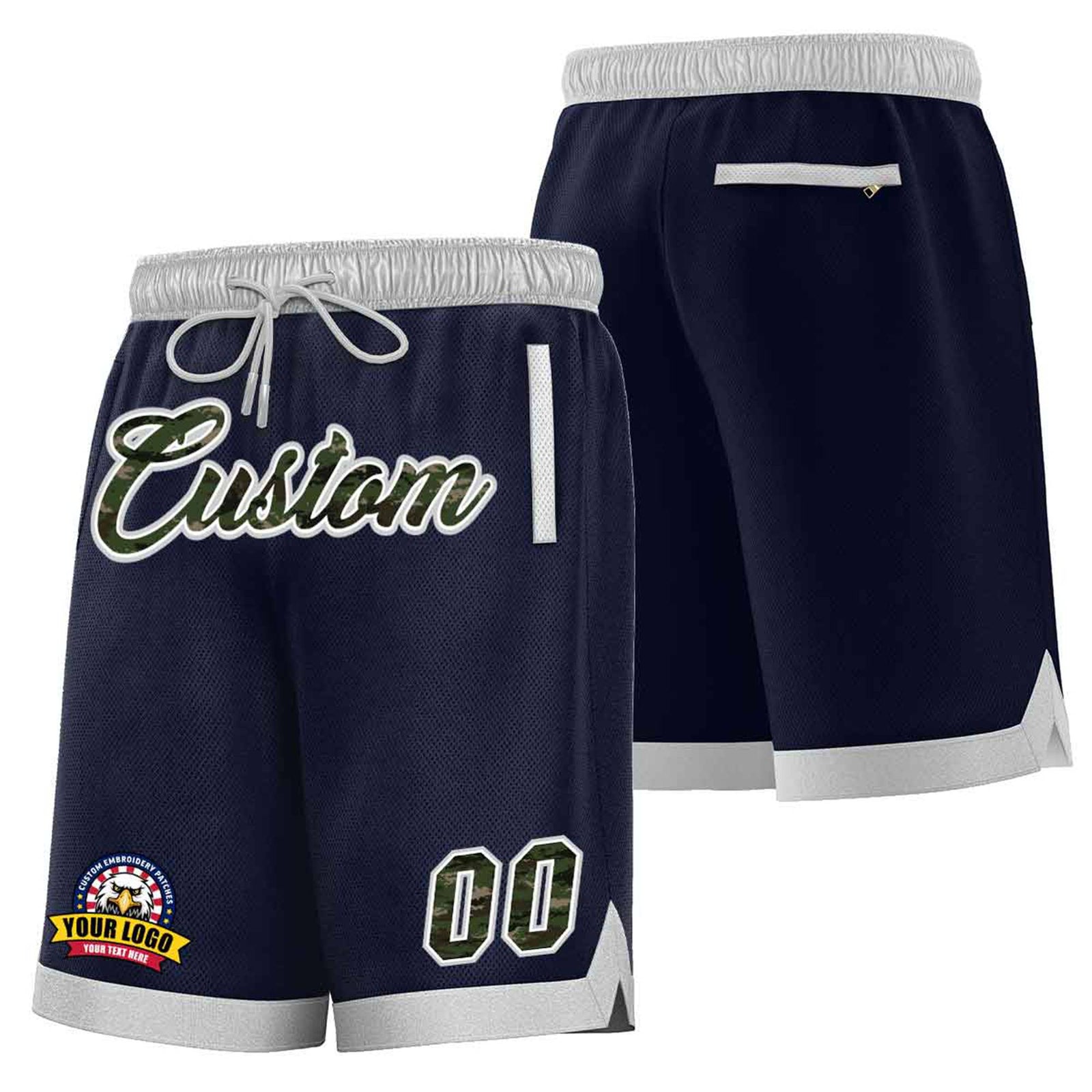 Custom Navy Gray Personalized Basketball Shorts