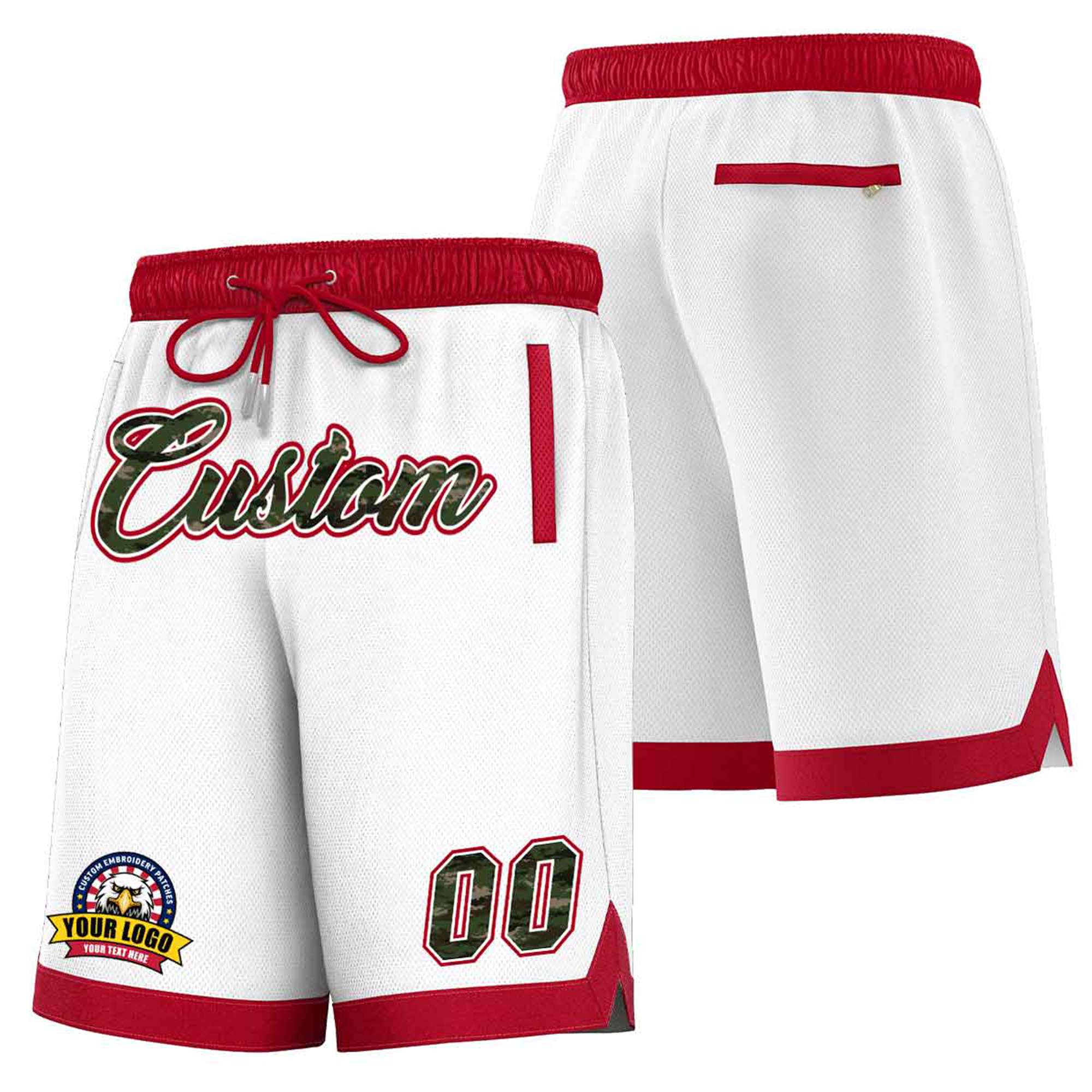 Custom White Red Personalized Basketball Shorts