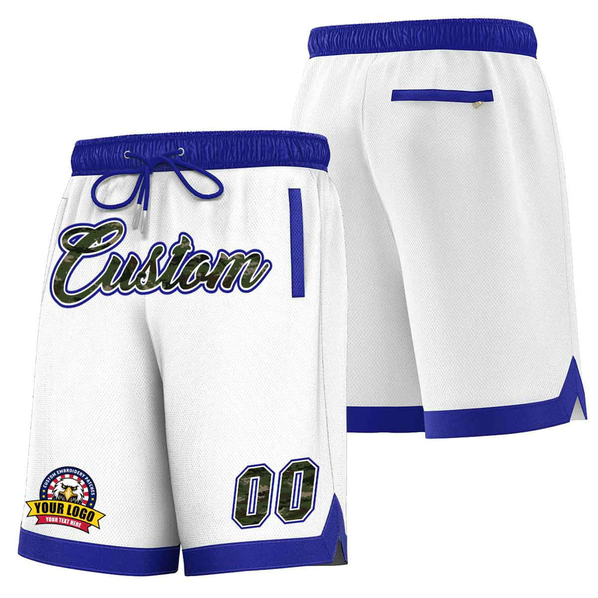 Custom White Blue Personalized Basketball Shorts