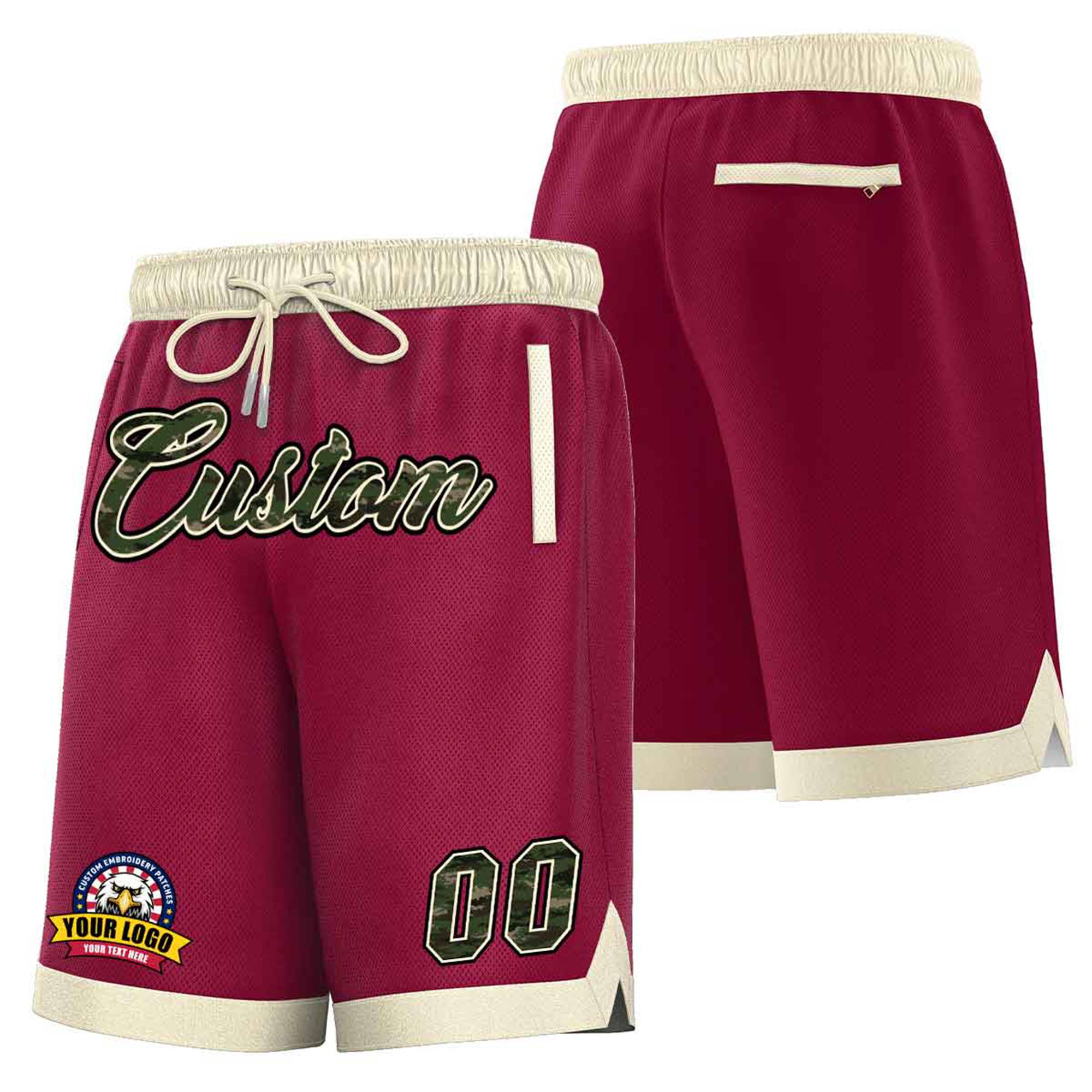 Custom Maroon Cream Personalized Basketball Shorts