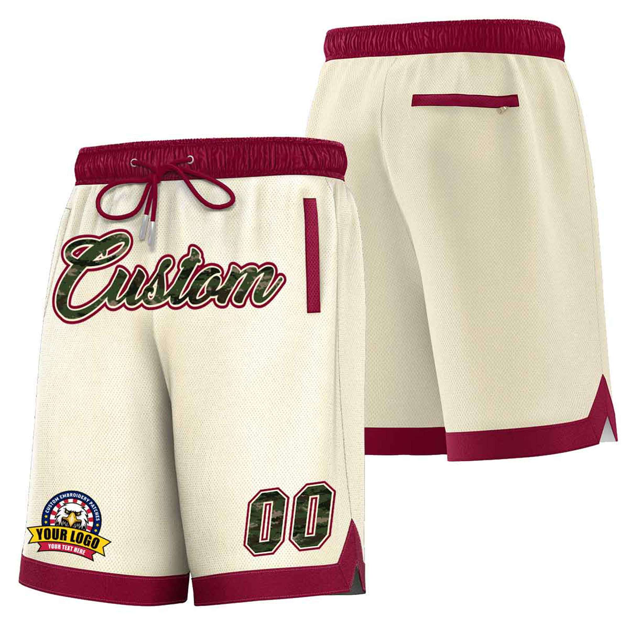 Custom Cream Maroon Personalized Basketball Shorts