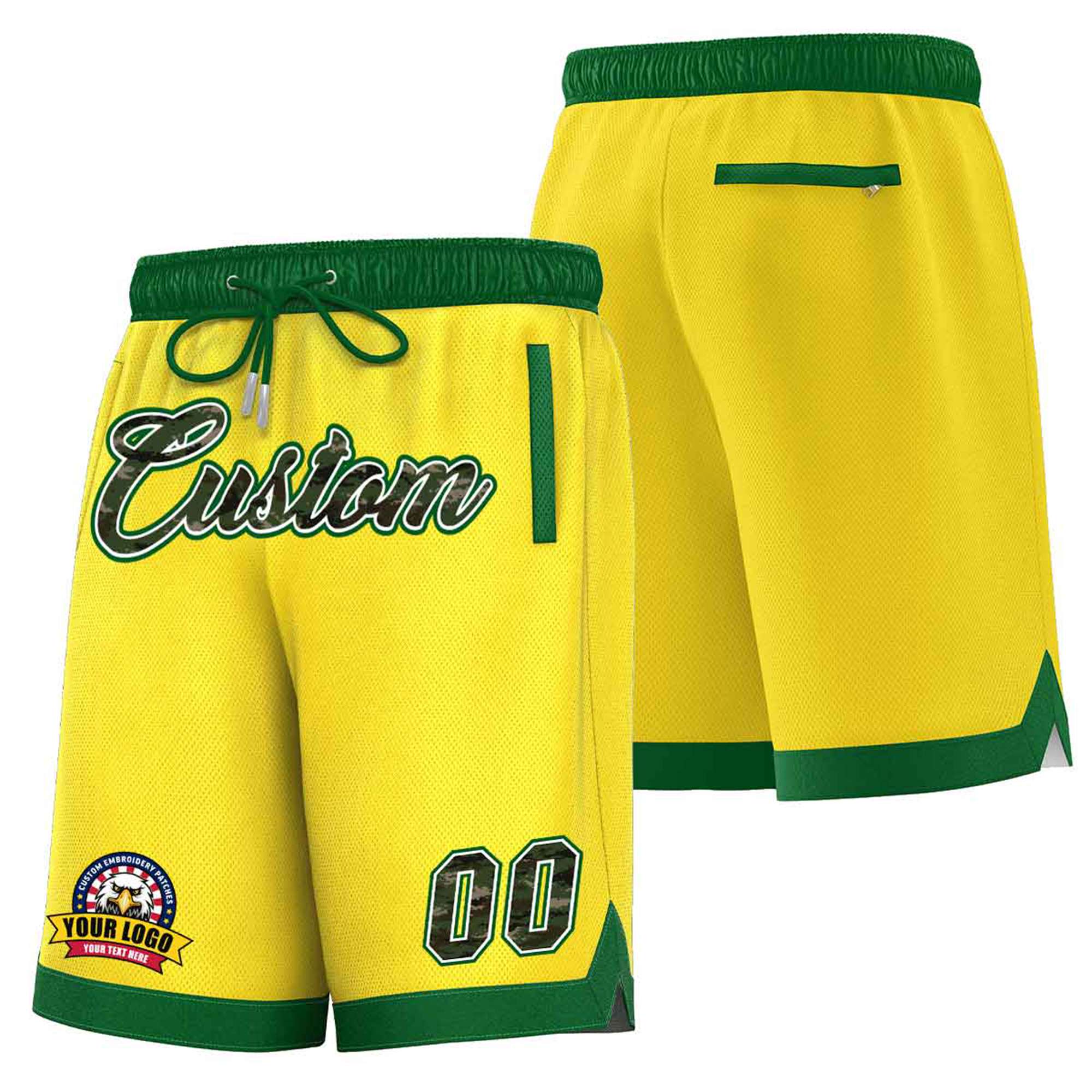 Custom Gold-2 Kelly Green Personalized Basketball Shorts