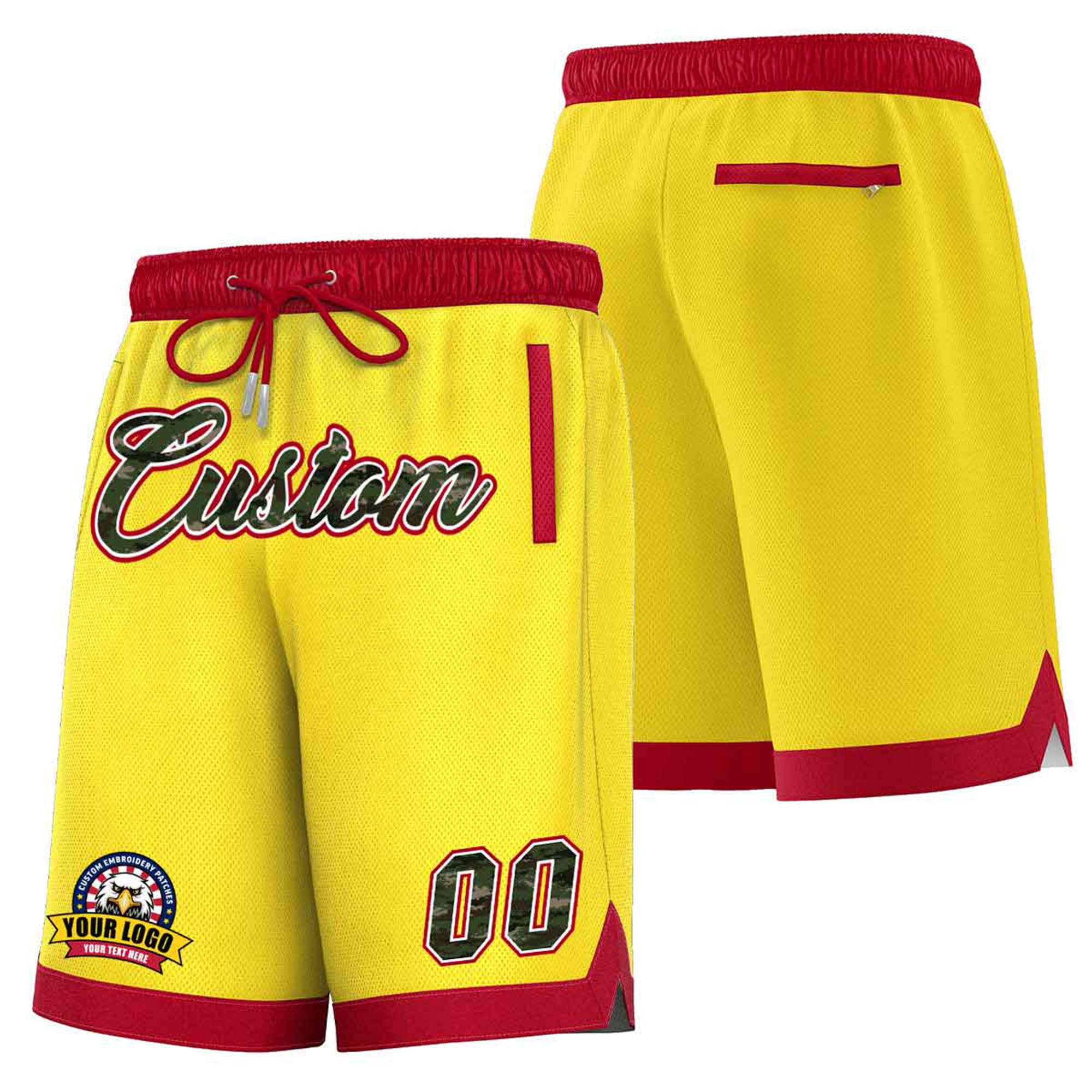 Custom Gold-2 Red Personalized Basketball Shorts