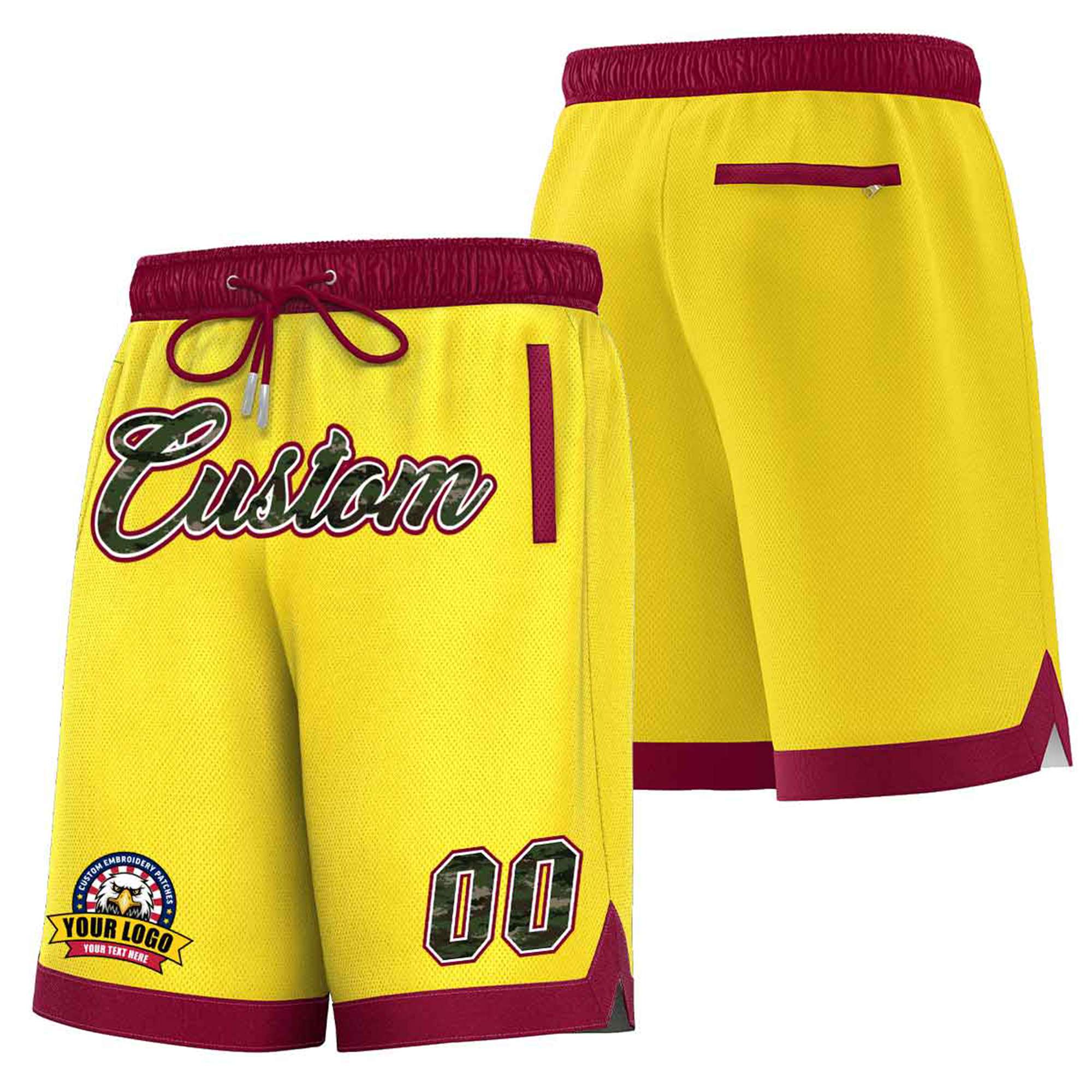 Custom Gold-2 Maroon Personalized Basketball Shorts