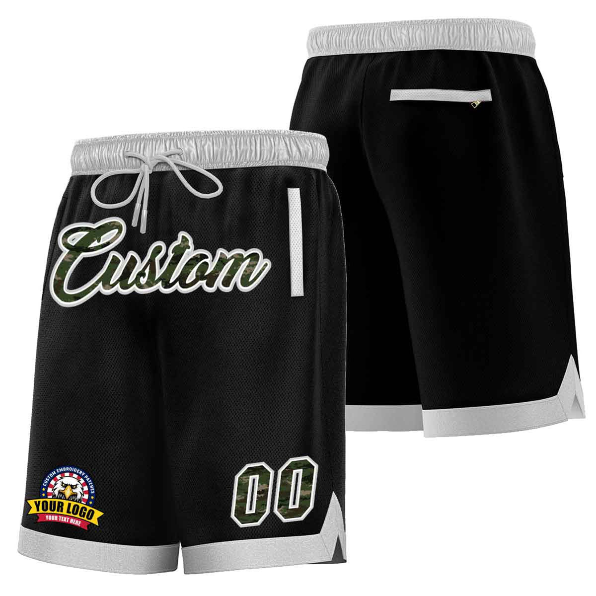 Custom Black Gray Personalized Basketball Shorts