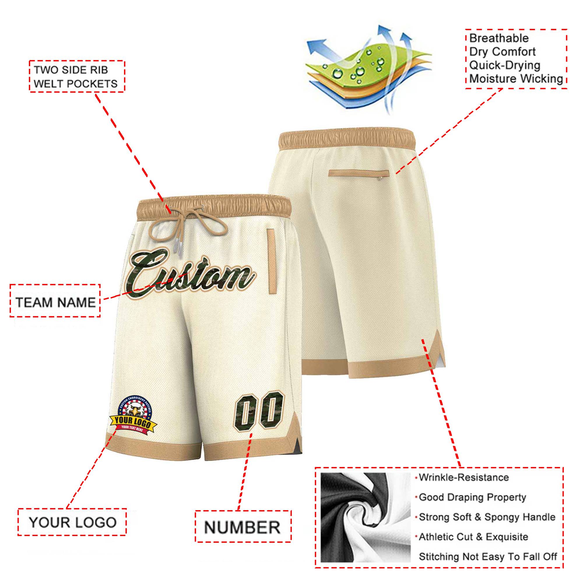 Custom Cream Khaki Personalized Basketball Shorts