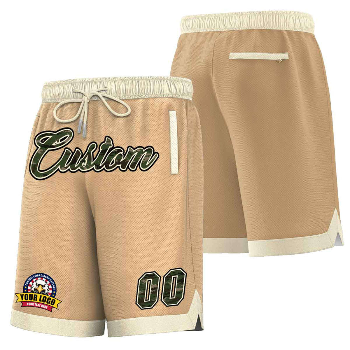 Custom Khaki Cream Personalized Basketball Shorts