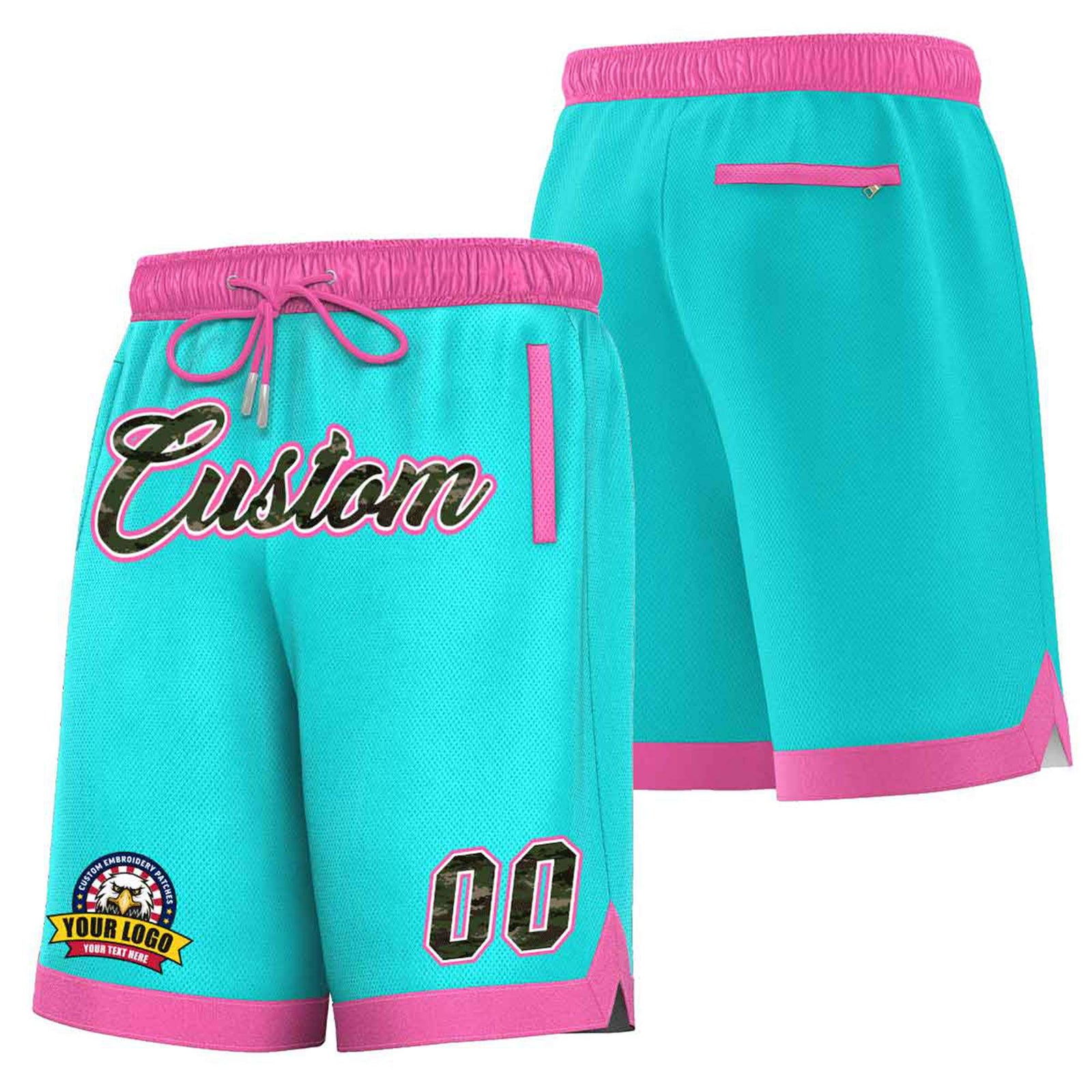 Custom Aqua Pink Personalized Basketball Shorts