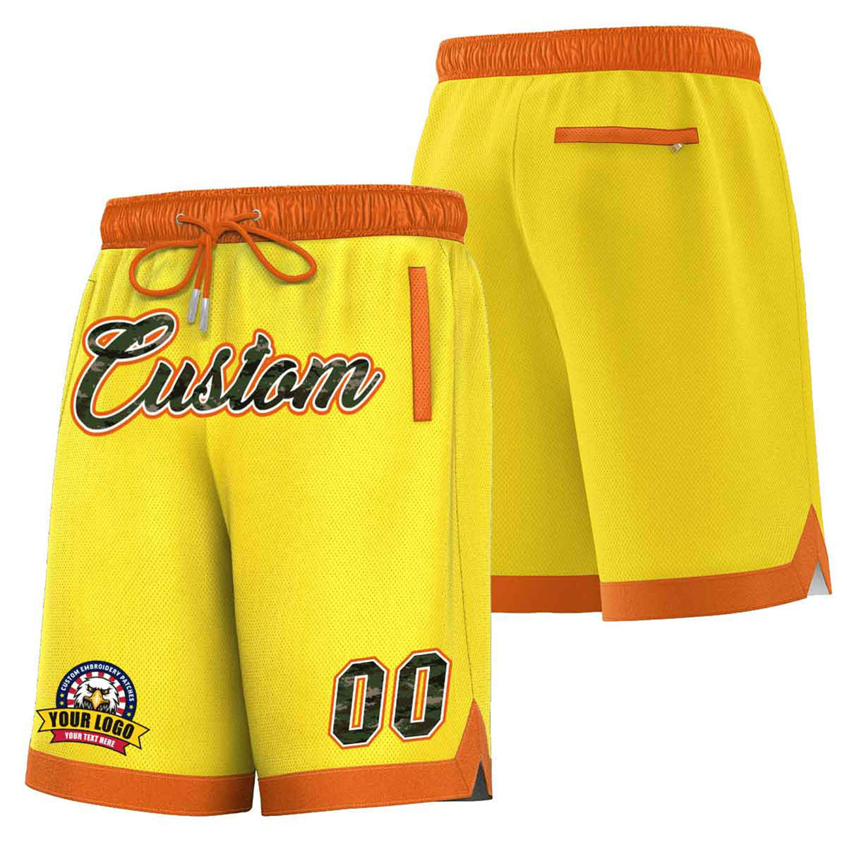 Custom Gold-2 Orange Personalized Basketball Shorts