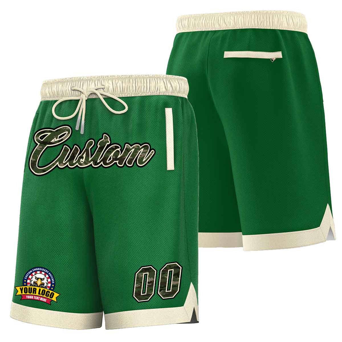 Custom Kelly Green Cream Personalized Basketball Shorts