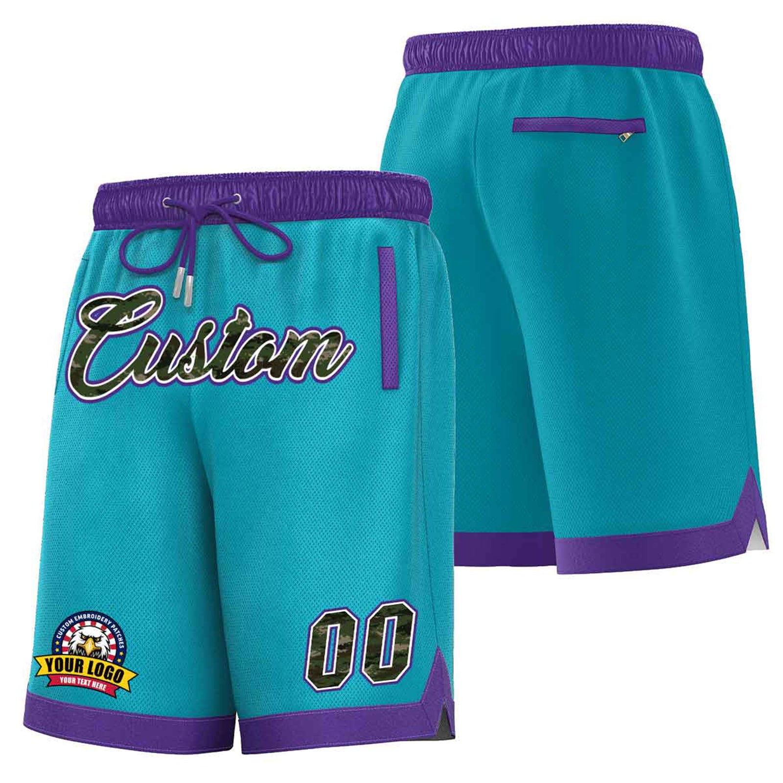 Custom Aqua Purple Personalized Basketball Shorts