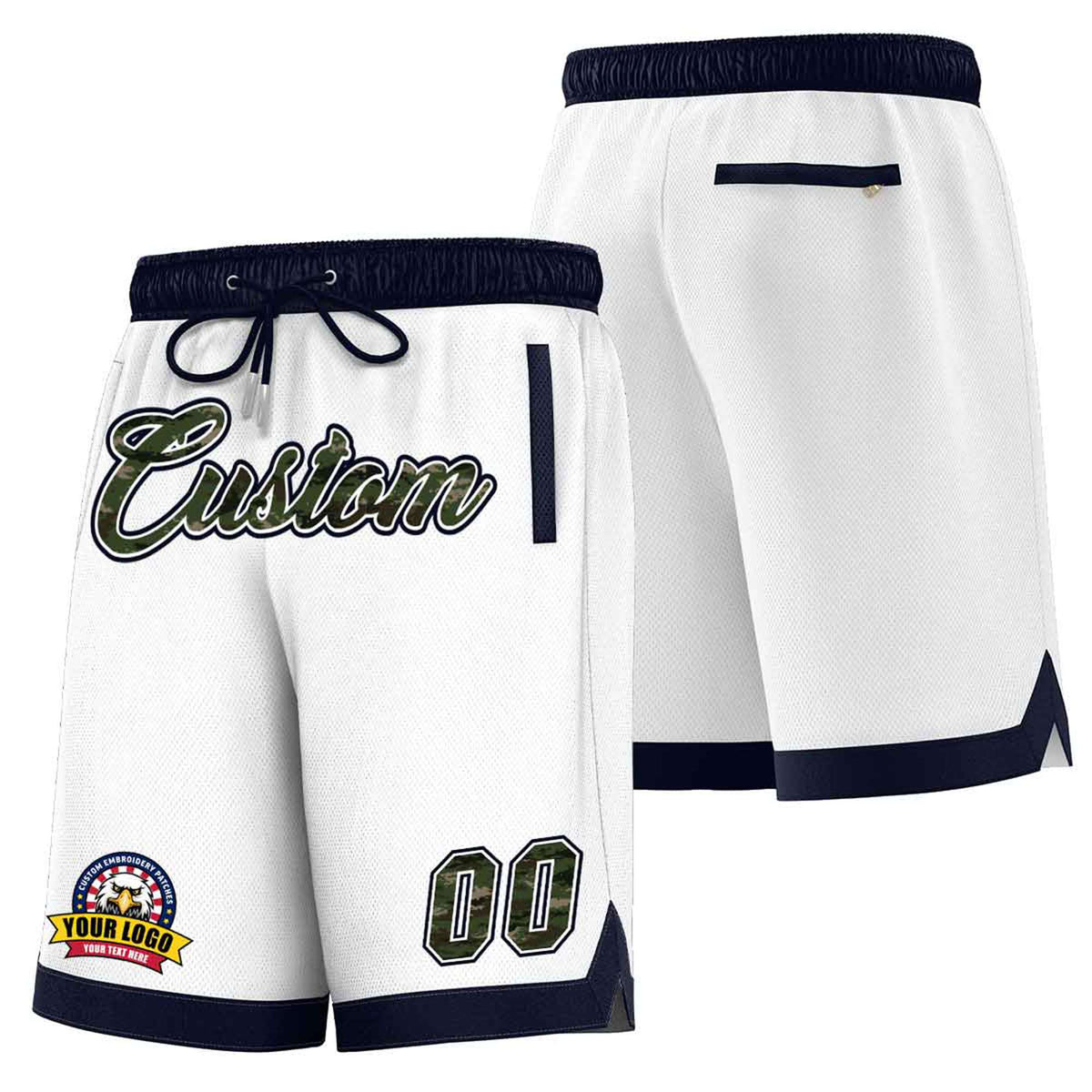 Custom White Navy Personalized Basketball Shorts