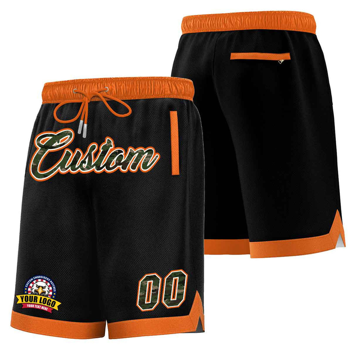 Custom Black Orange Personalized Basketball Shorts