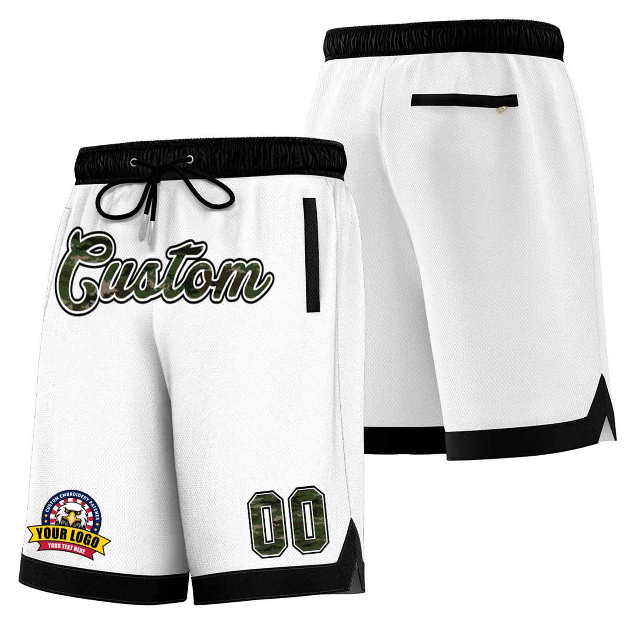 Custom White Black Personalized Basketball Shorts