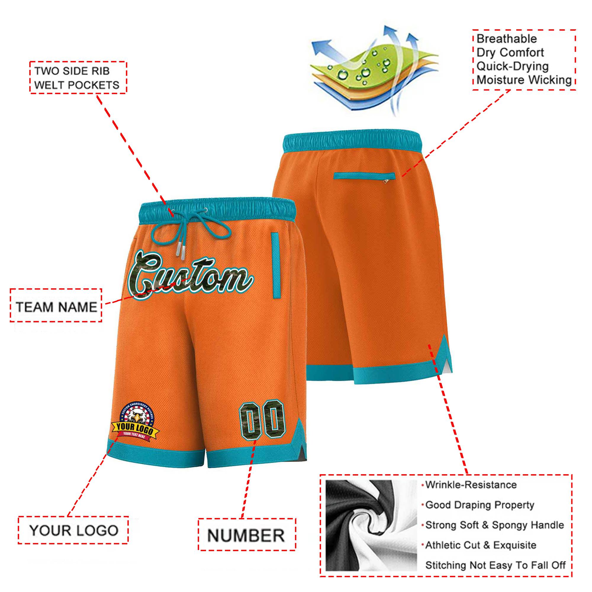 Custom Orange Aqua Personalized Basketball Shorts