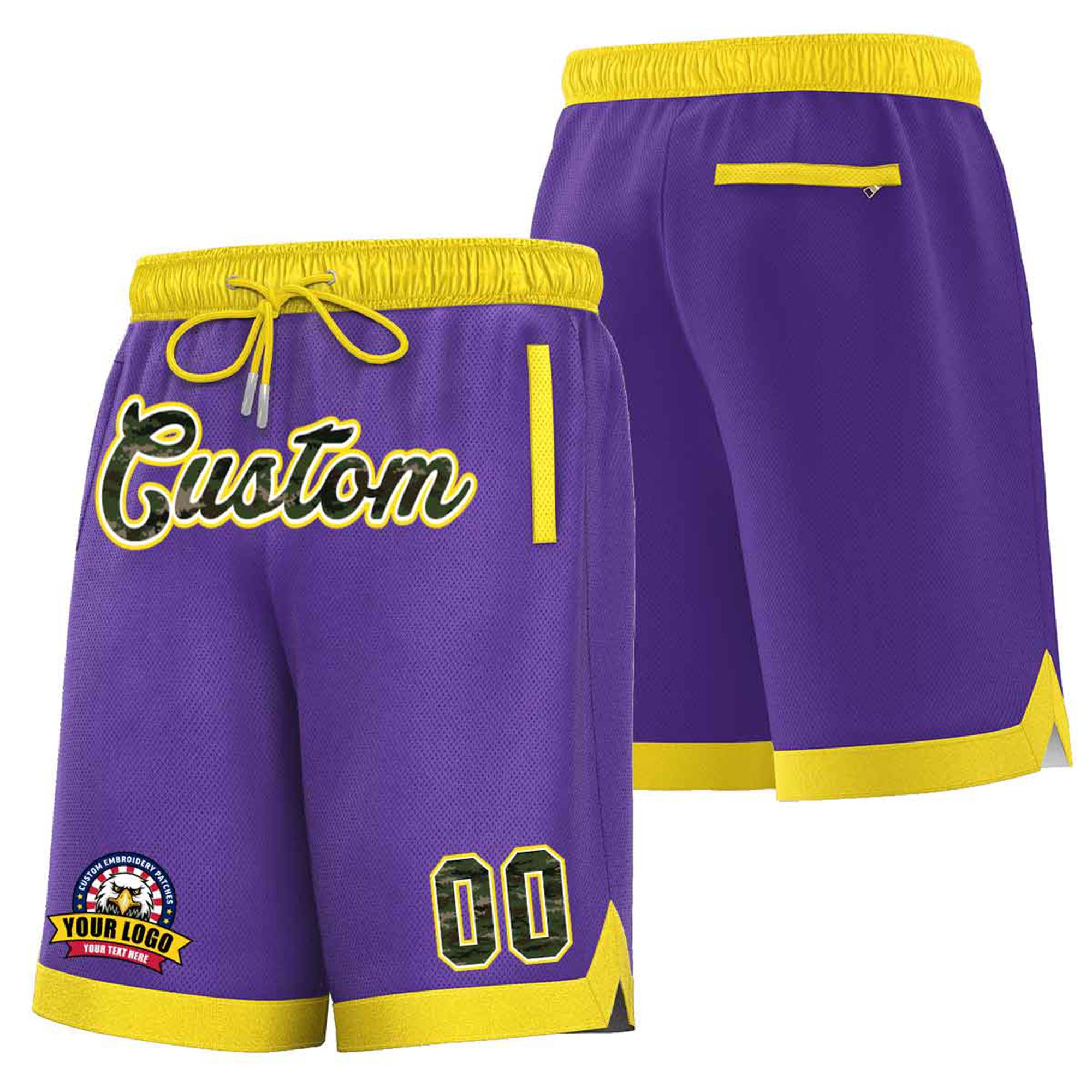 Custom Purple Gold-2 Personalized Basketball Shorts