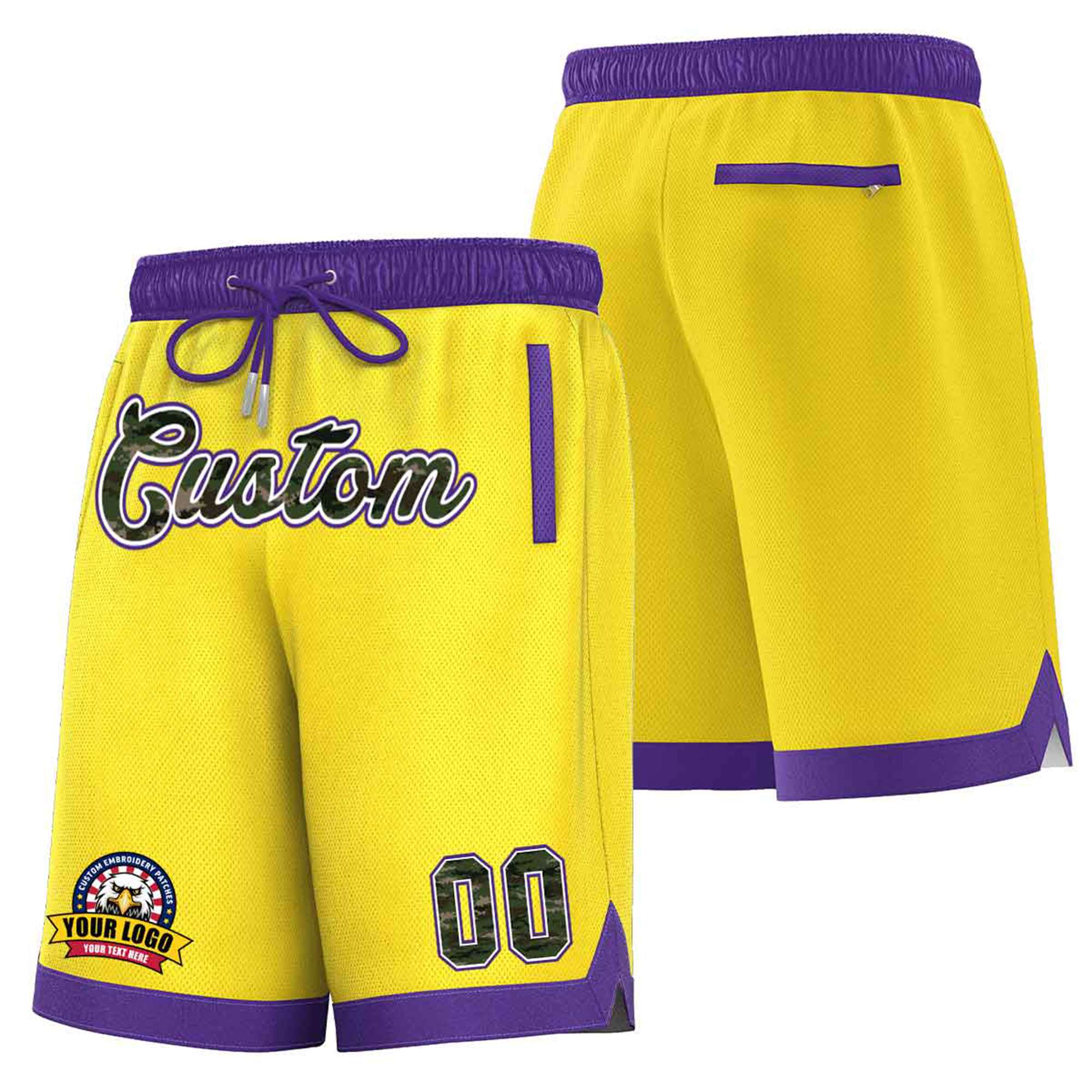 Custom Gold-2 Purple Personalized Basketball Shorts