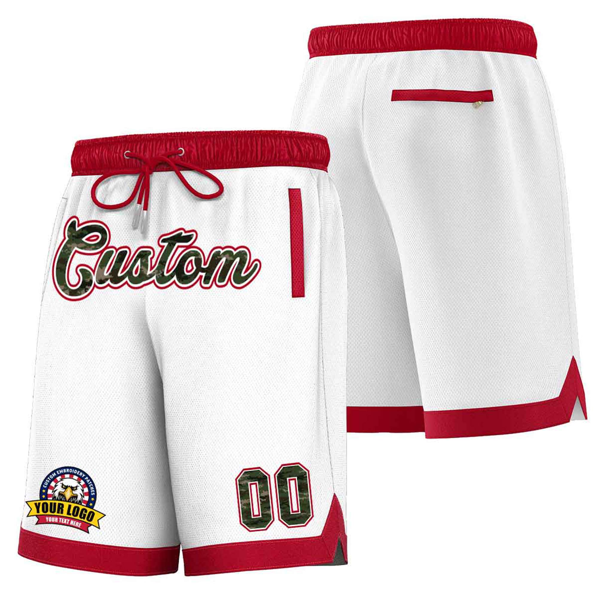 Custom White Red Personalized Basketball Shorts