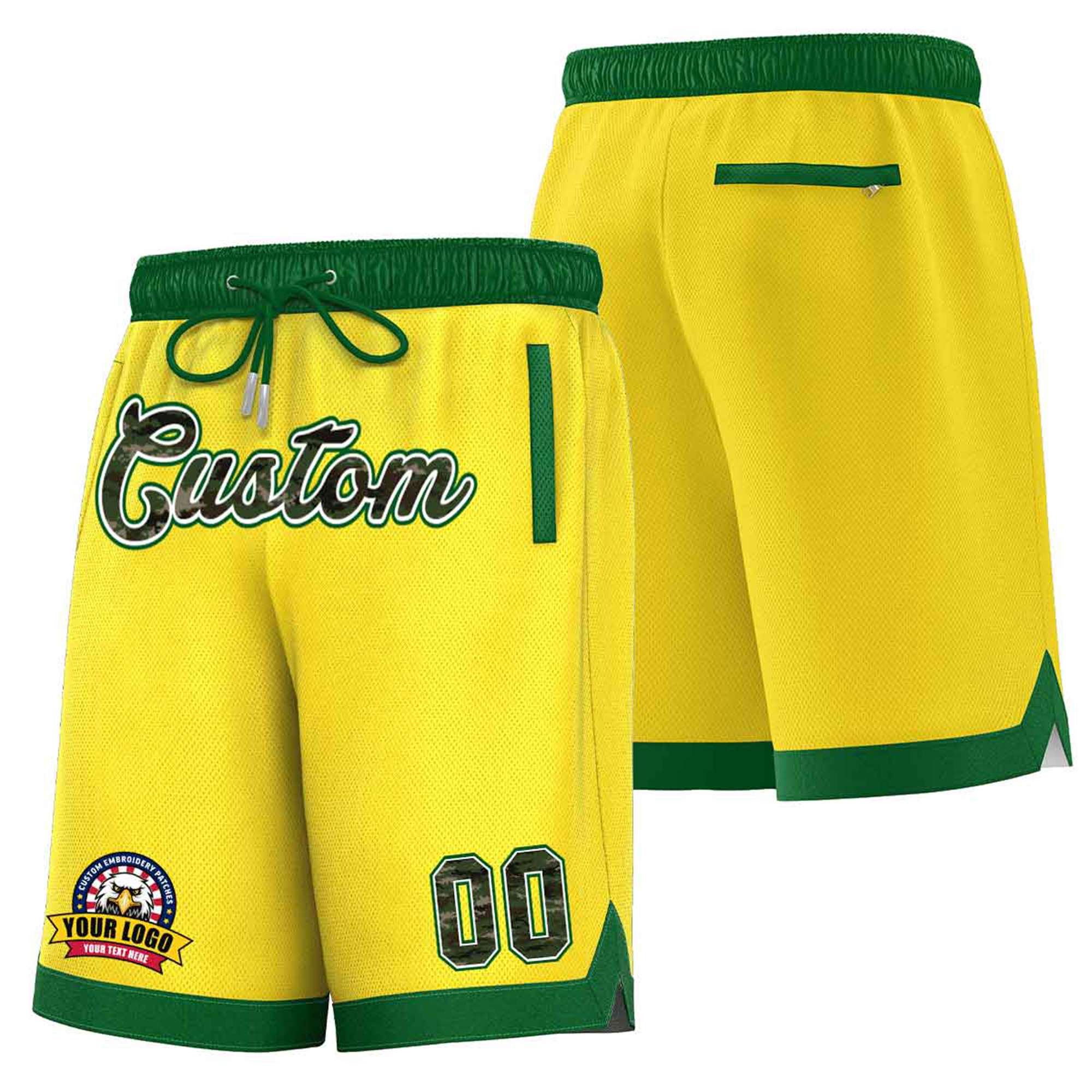 Custom Gold-2 Kelly Green Personalized Basketball Shorts