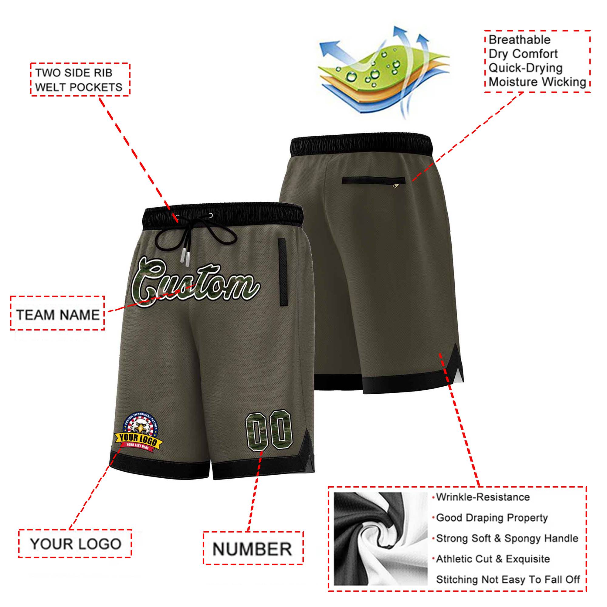 Custom Olive Black Personalized Basketball Shorts